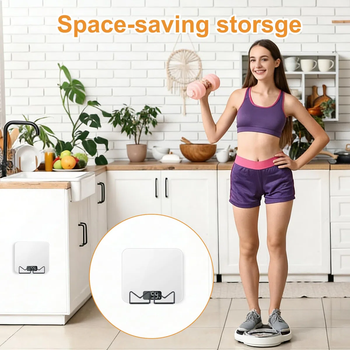 MOROBOR Supporto per bilancia da parete, 2 pezzi, autoadesivo, supporto regolabile da parete, adatto per casa, palestra, bagno, camera da letto, cucina, dormitorio, camper, dispensa/nero