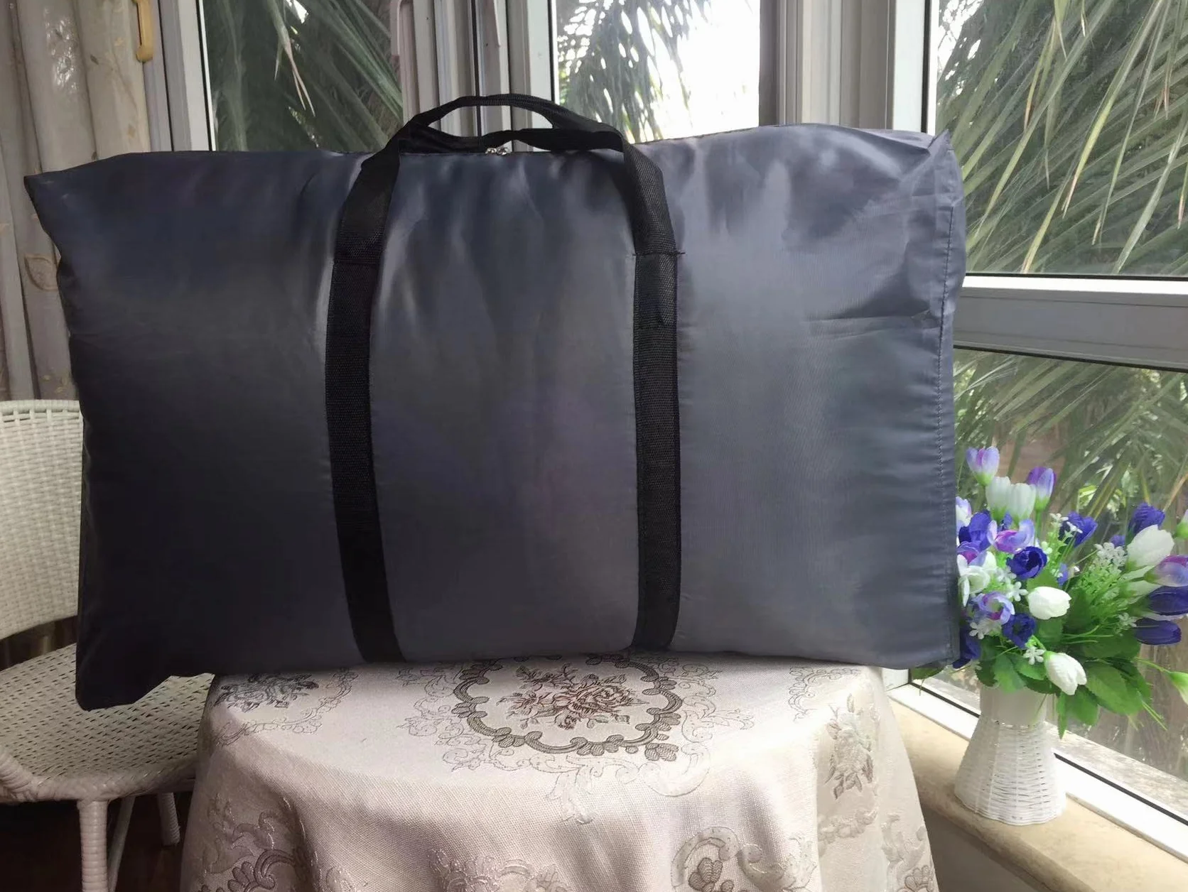 2 Pezzi 120L Sacchetto di Immagazzinaggio Abbigliamento, Oxford Tessuto Scatole Sottoletto, Sacchetti di Immagazzinaggio, Scatole per Vestiti con Cerniera e Maniglia(Grigio)