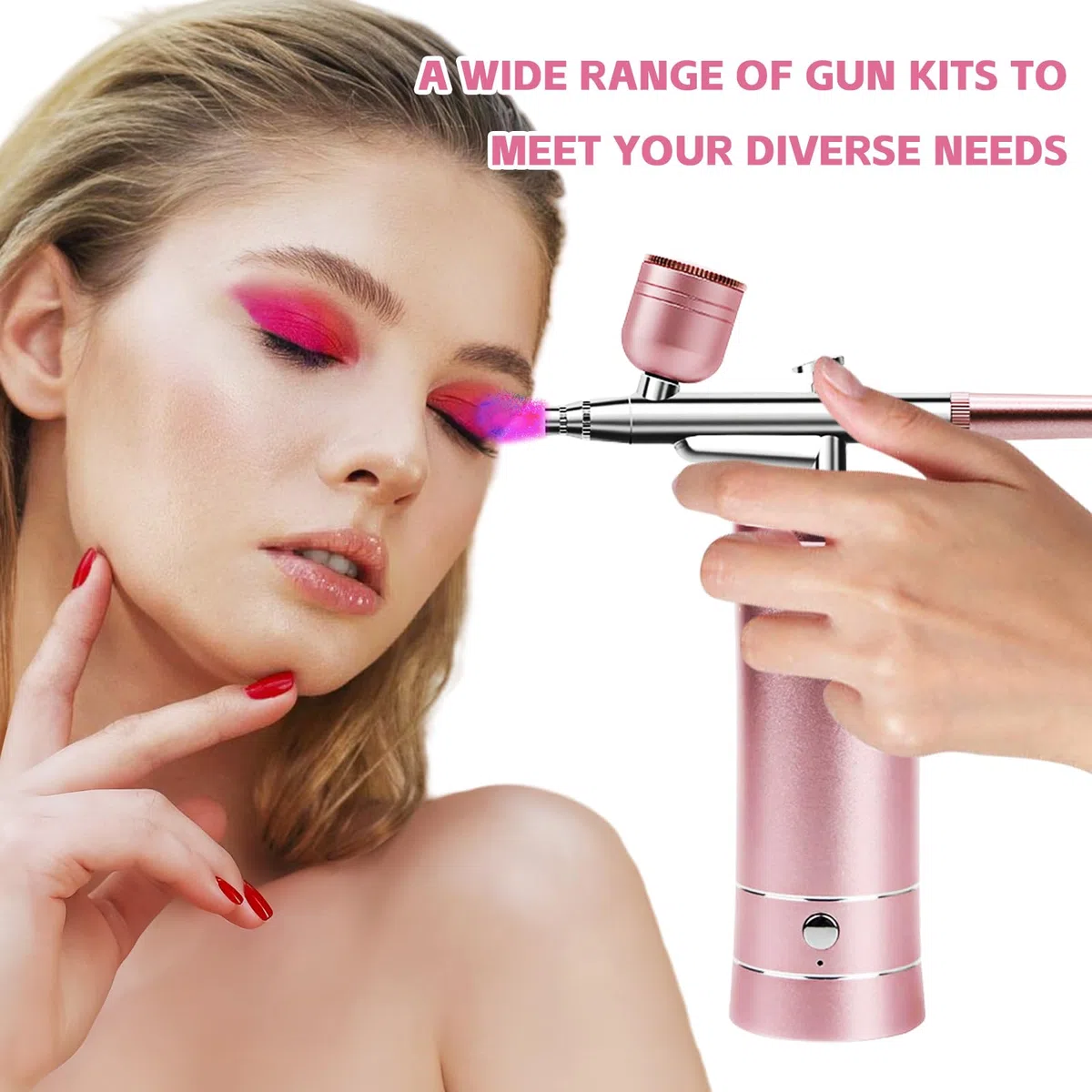 Set aerografo con compressore, kit aerografo con compressore, USB, ricaricabile, doppia azione per unghie, set di colori per modelli, nail art, tatuaggi (rosa)