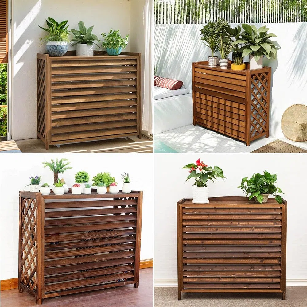 Copri Condizionatore da Esterno Legno Massello per unità Esterna, Copertura Condizionatore Legno retrò Marrone per Condizionatore d'Aria Espositore per Fiori E Piante(Extra large-120x57x100cm)