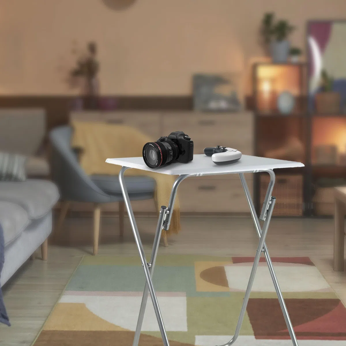 Jocca - Tavolino Pieghevole Salvaspazio | Tavolo in MDF con Gambe in Metallo | Supporta fino a 20 kg | Ideale per Casa e Ufficio | 48x38x66 cm