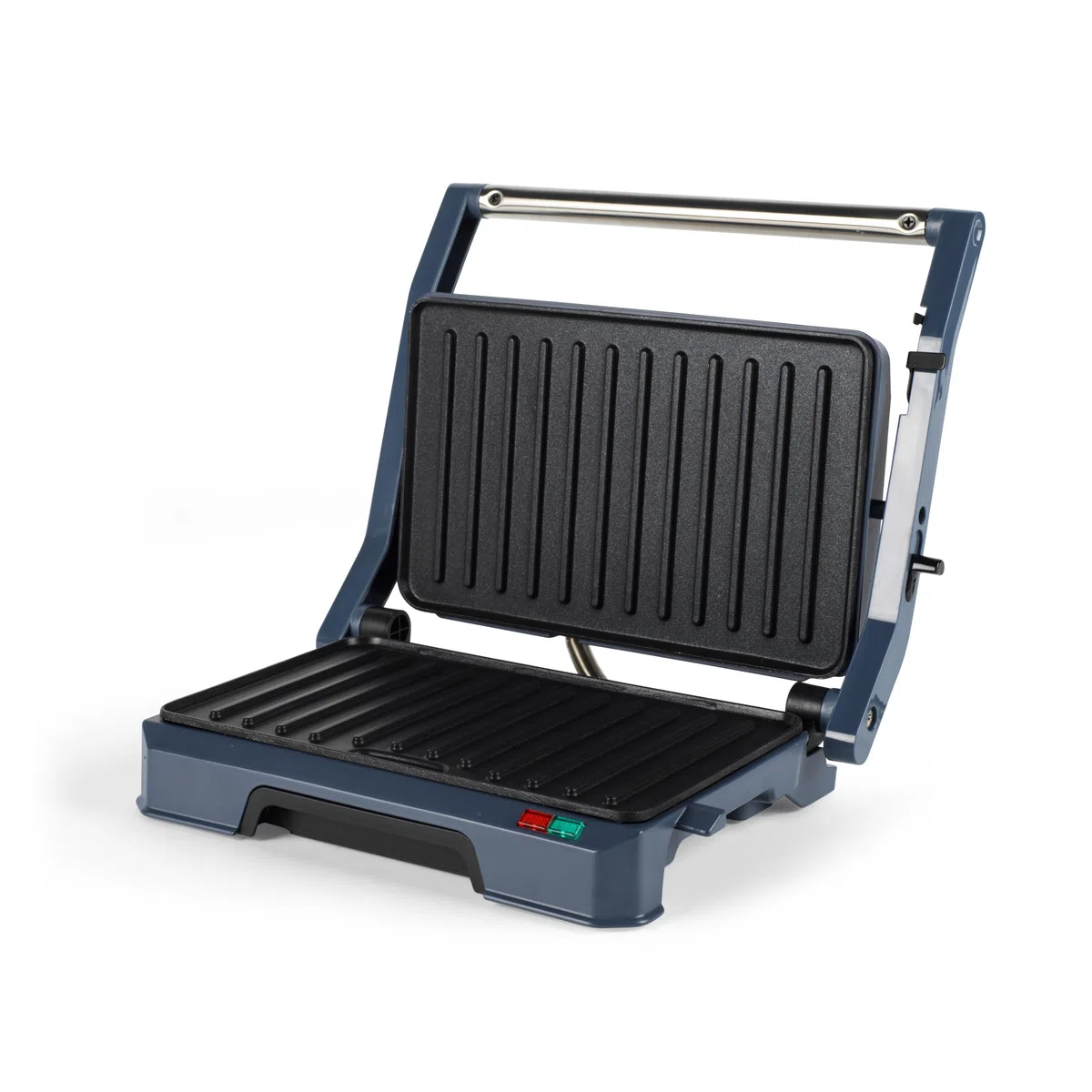 Progress Mellow 180° Health Grill - Piastre di cottura antiaderenti, facile da pulire, vassoio raccogli-gocce integrato, spie luminose di accensione/pronto all’uso, 23 x 14.5 cm, 850 W