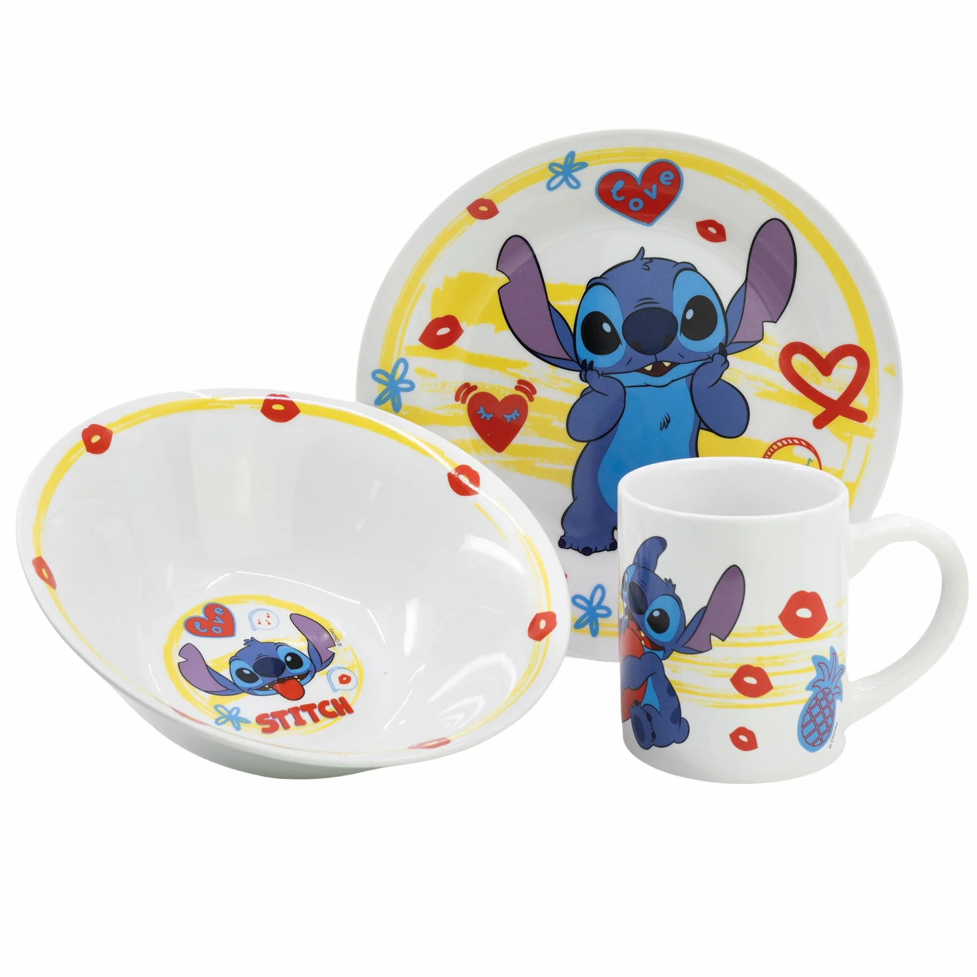 STOR Set Stoviglie Bambini Stitch - Piatto, Ciotola e Tazza in Ceramica - Servizio Completo Confezione Regalo per Bambini