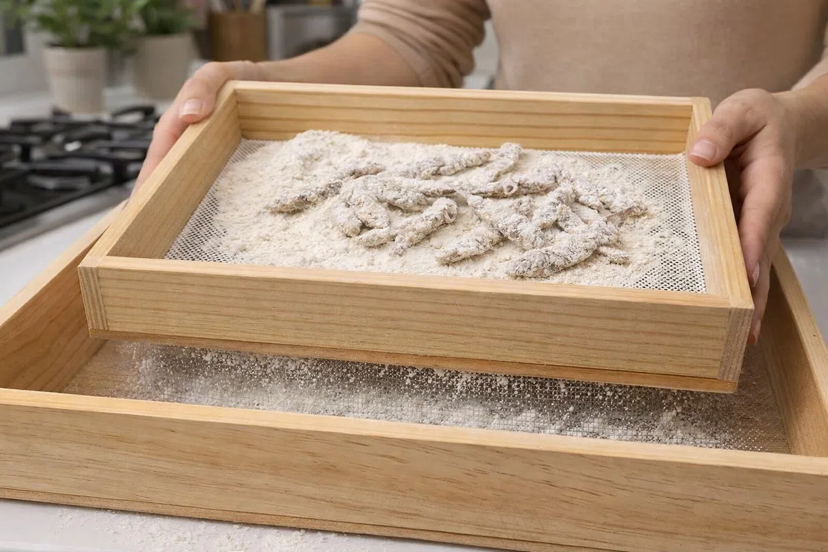 Setaccio con cassetto in Legno - Setaccio per Farina - Setaccio a Maglia Fine - Adatto per Setacciare Farina Cereali Zucchero Polenta