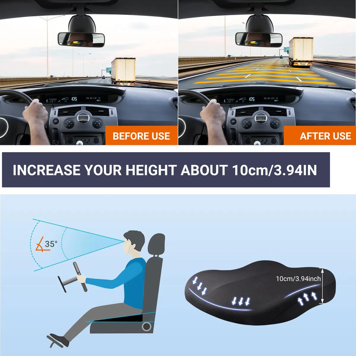 Cuscino Sedile Auto Guidatore, Cuscino Seduta in Memory Foam, Cuscino Coccige Ortopedico Ergonomico, Cuscino del Sedile a Cuneo per Sedia da Ufficio, Sedia a Rotelle, Autocarro,Nero