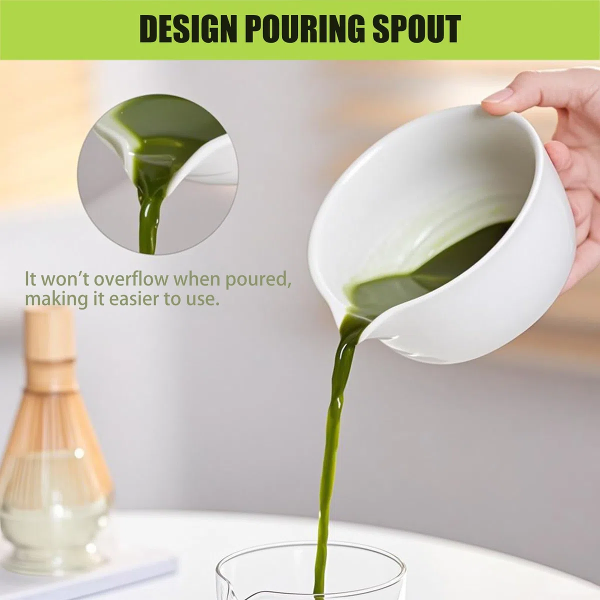 Set Matcha da 7 Pezzi in Stile Giapponese – Kit per la Cerimonia del Tè con Frusta in Bambù, Ciotola da 500ml, Cucchiai, Setaccio, Supporto per Frusta e Panno – Accessori Completi per Matcha (Bianco)