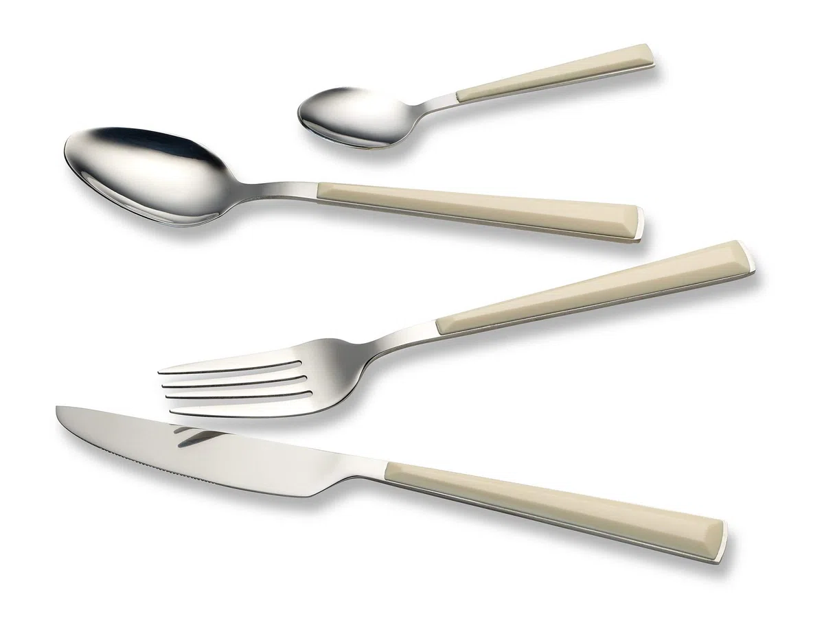 ECHTWERK Set di posate "Basic" con manici in plastica, Posate da campeggio, Posate da picnic, Posate da viaggio leggere, 24 pezzi, fino a 6 persone, acciaio inossidabile 18/0, Crema