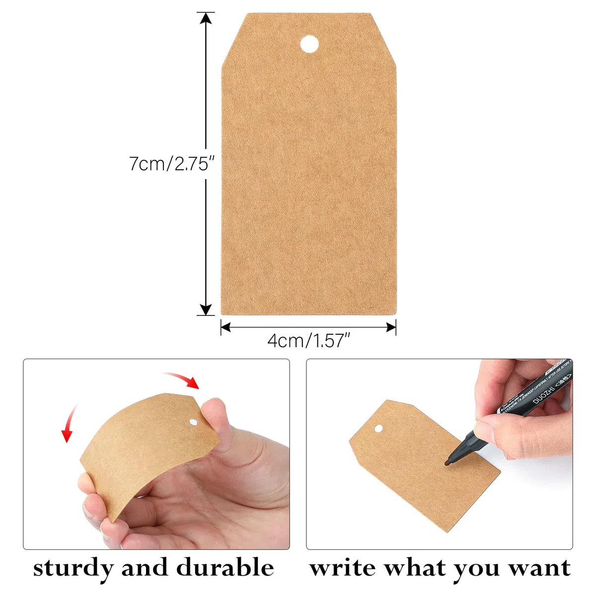 200 pezzi Etichette in Carta Kraft Tag Regalo Cartoncino 7x4CM e 30M Spago di Iuta, per Natale Compleanno Bomboniere Artigianato (Marrone)
