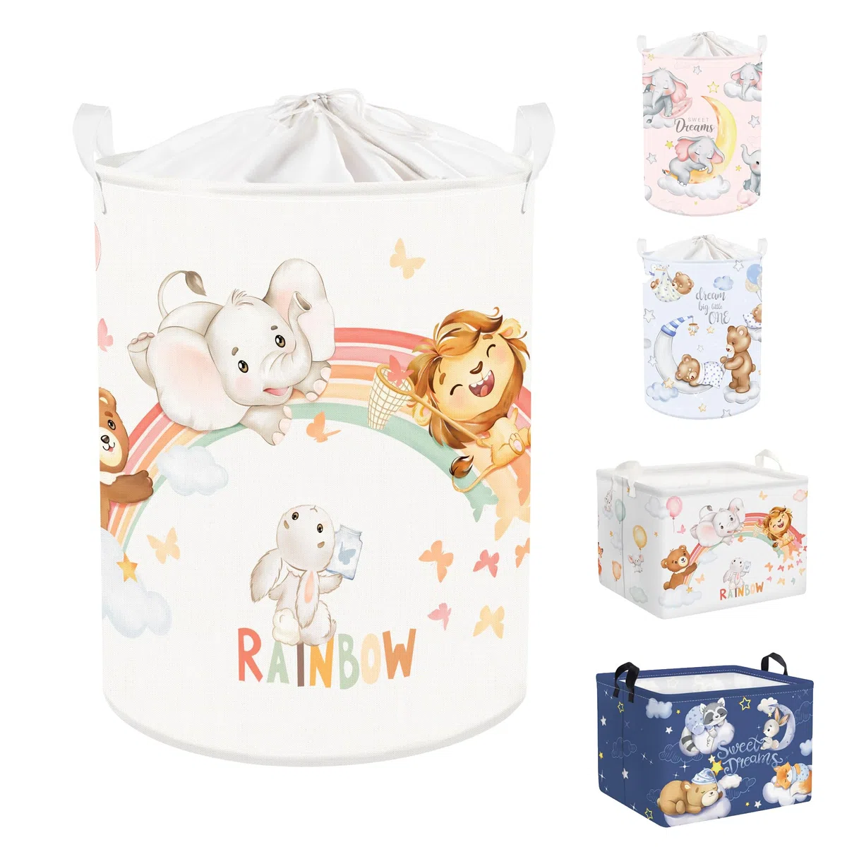 Clastyle Ceste Biancheria Bambini Animale Addormentato Cestino Giocattoli Vestiti Impermeabile per Ragazzo Ragazza Cestino Portaoggetti per Bagno Cameretta Bucato, Arcobaleno, 40x50 cm