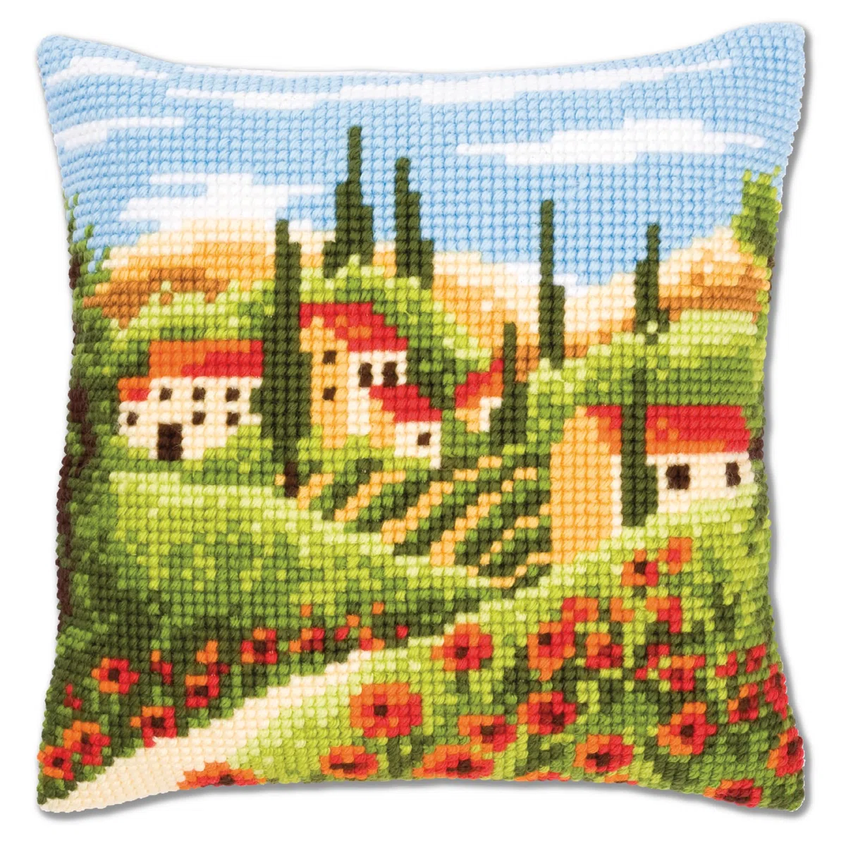 VERVACO Kit Cuscino Punto Croce Paesaggio Toscano Set Ricamo Principianti Cuscini Gobelin Decorativi ca. 40 x 40 cm Accessori per Lavoretti Creativi DIY Casa Decor Hobby Adulti Cross Stitch