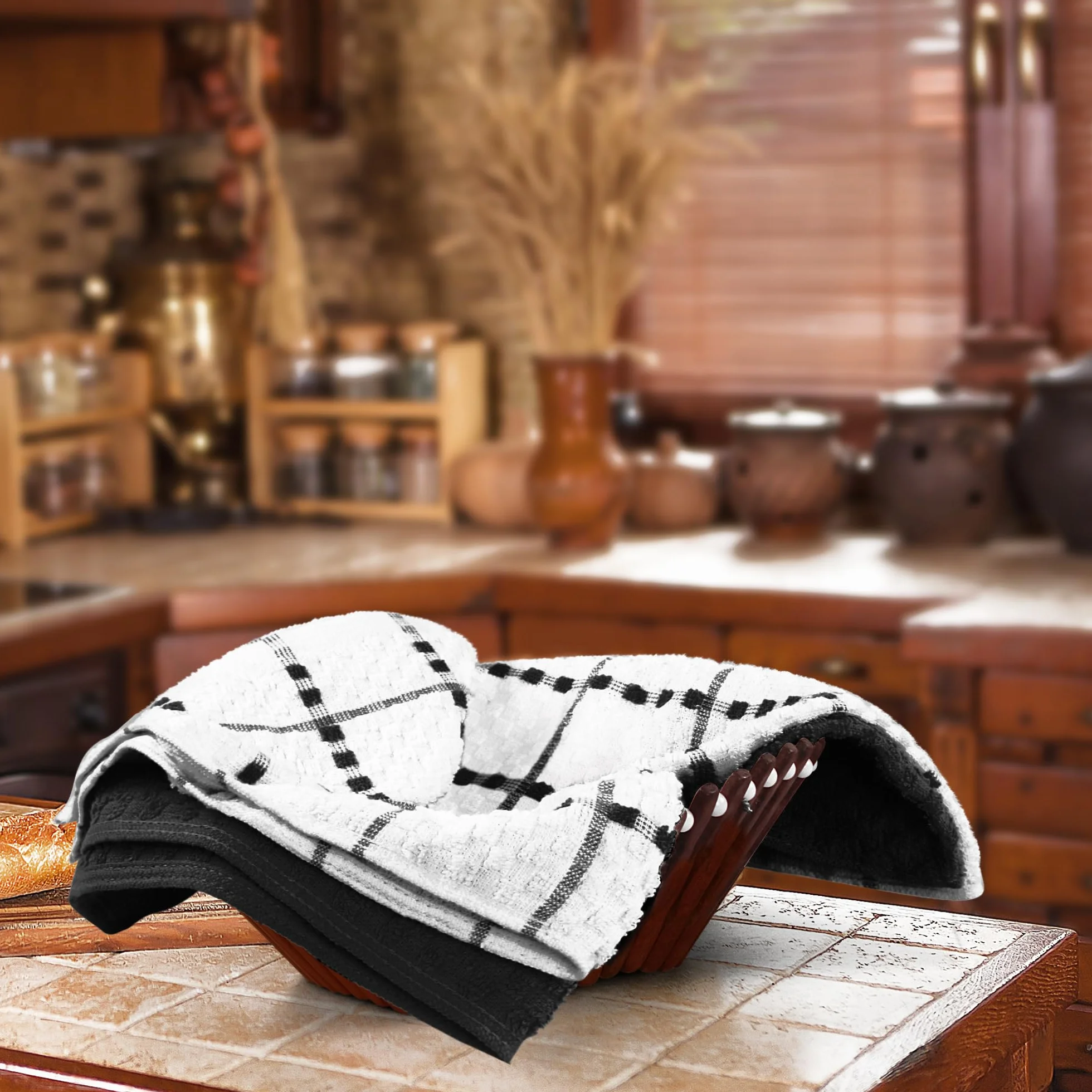 Utopia Towels - Asciugamani da cucina, 38 x 64 cm, 100% cotone super morbido e assorbente, asciugamani da cucina, strofinacci e canovacci, (confezione da 12) (bianco e nero)