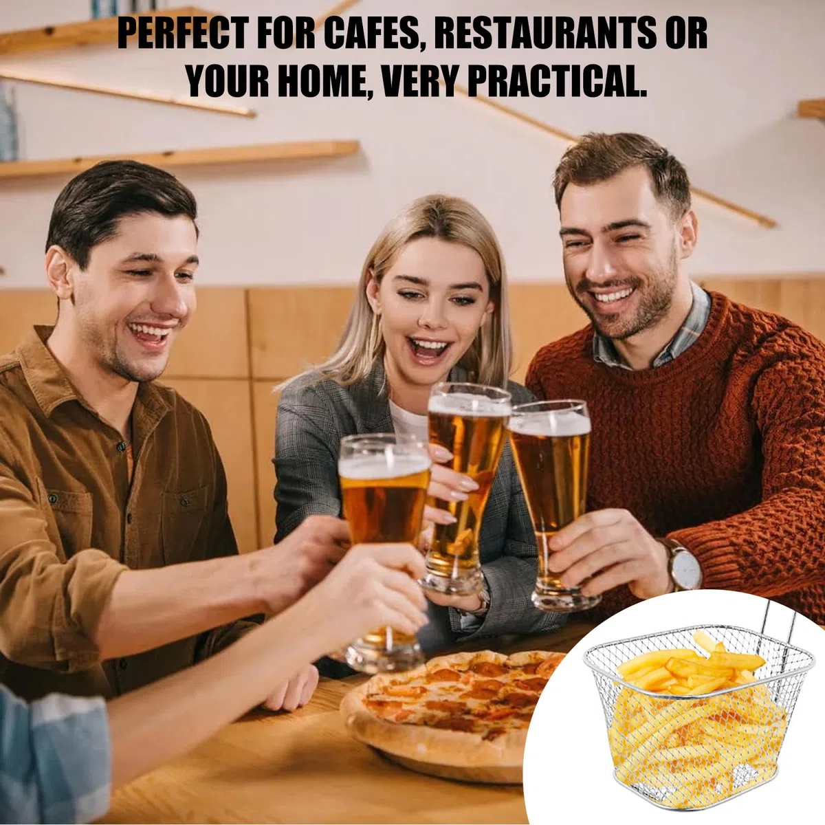 12 pezzi di cestini per patatine fritte, cestello per frittura argento per servire, piccolo cestino in acciaio inossidabile con manico, cestello da portata per patatine fritte, gamberetti, anelli di