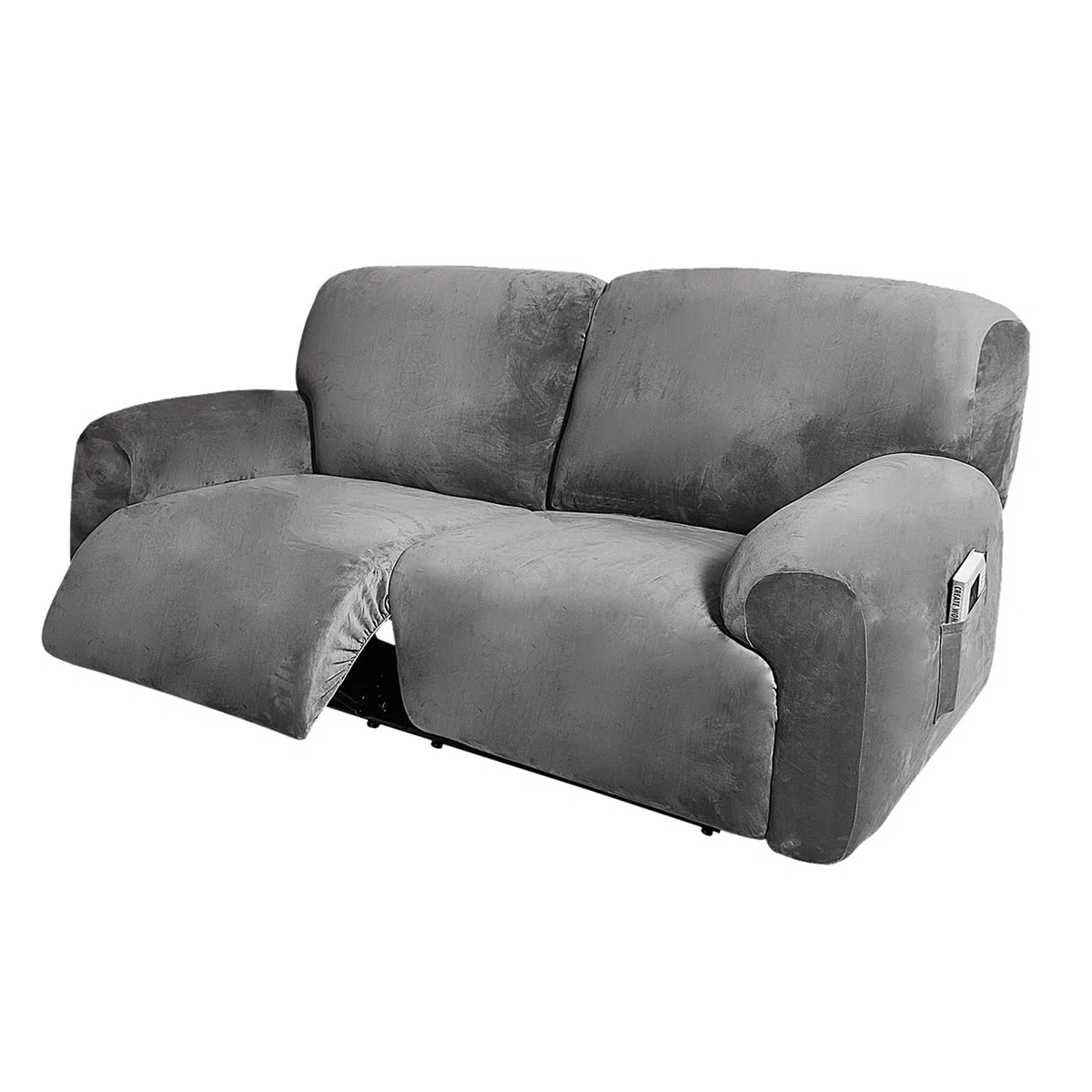 Fodere per Sedie Reclinabili, Extra Largo 190-254cm Copridivano a 2 posti reclinabile, 6 Pezzi Fodere Copripoltrona Reclinabile Elasticizzato Velluto Rimovibile(Grigio)