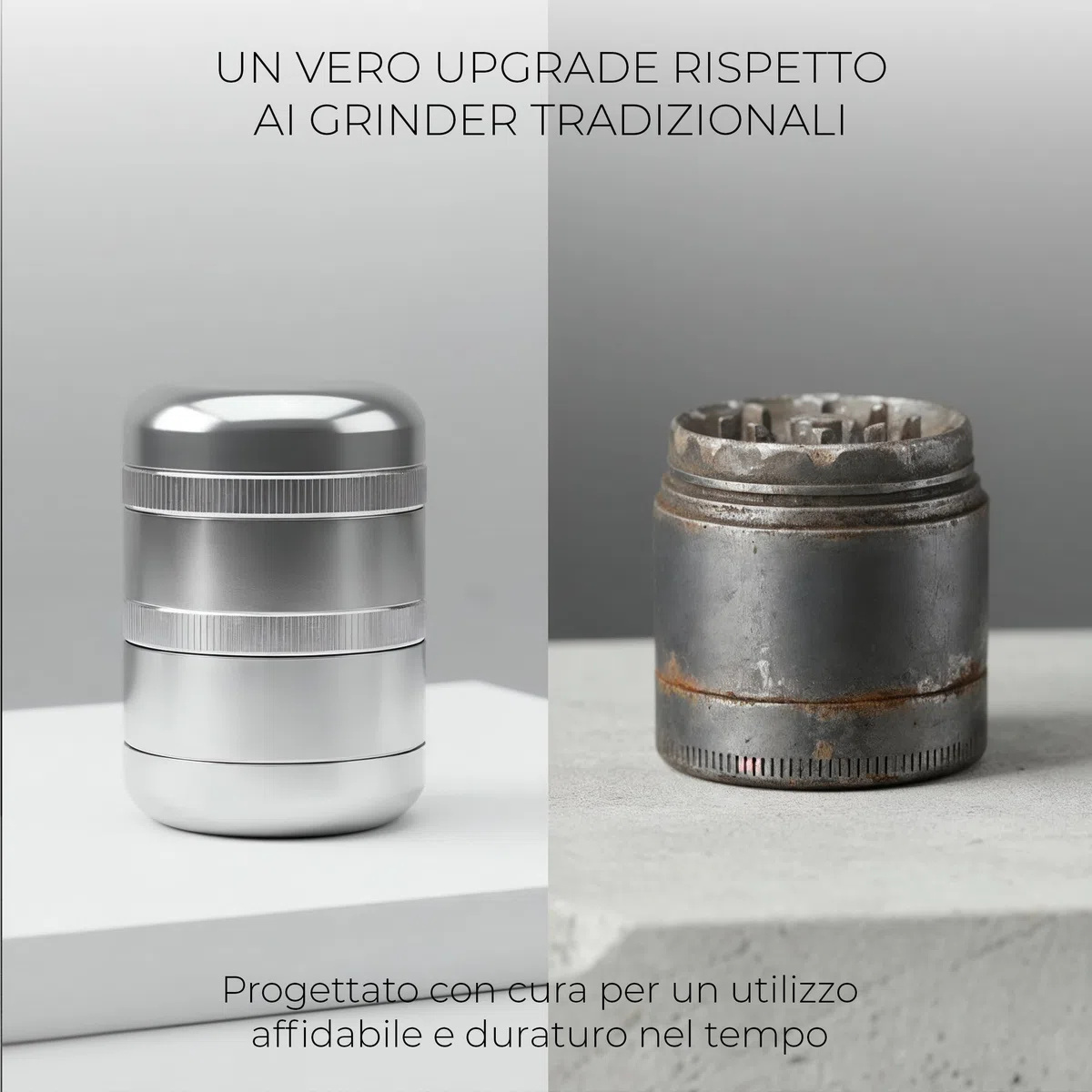 Viberium Grinder Metallo 60 mm- Grinder Belli Tritino, Grinders Kit Original, Accessori per Erbe, Herb Crusher Professionale, Macinino, 4 Pezzi, Argento