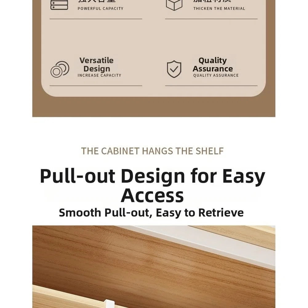 RichVibe - Organizzatore da appendere sotto il mobile con cassetto portaoggetti per utensili da cucina, 37x22x9 cm, in materiale ferro con alte guide laterali, design estraibile, bianco/nero