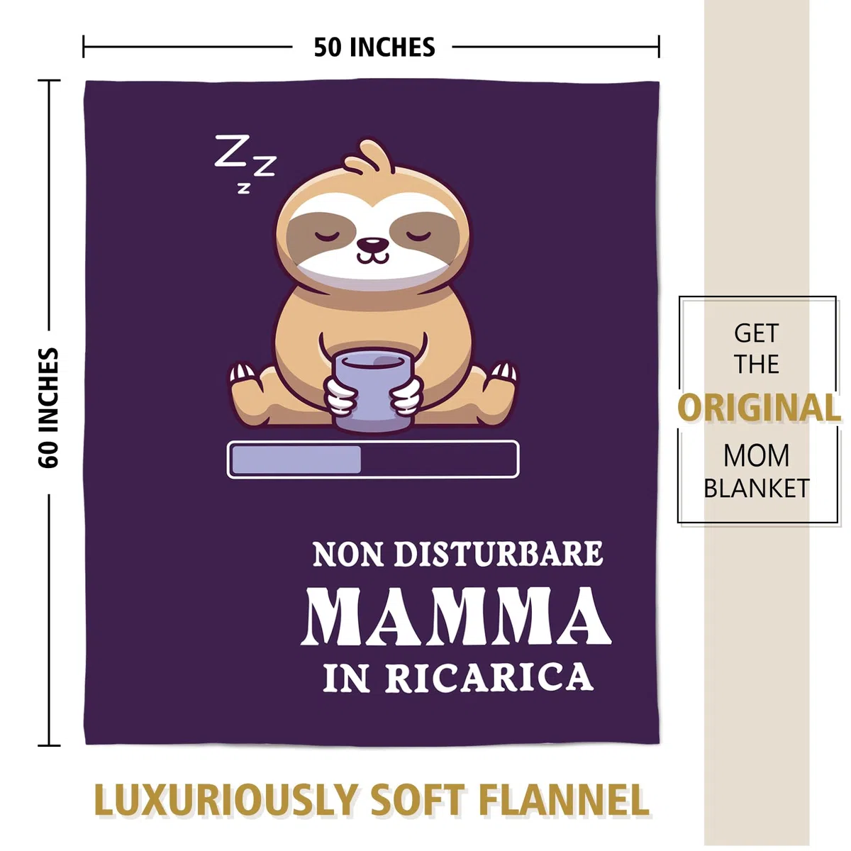 Niyewsor Regalo Mamma Compleanno, Regalo per Mamma Coperta, Natale Regali per la Mamma da Figlia e Figlio, Bradipo Coperta Flanella 130 x 150cm, Viola