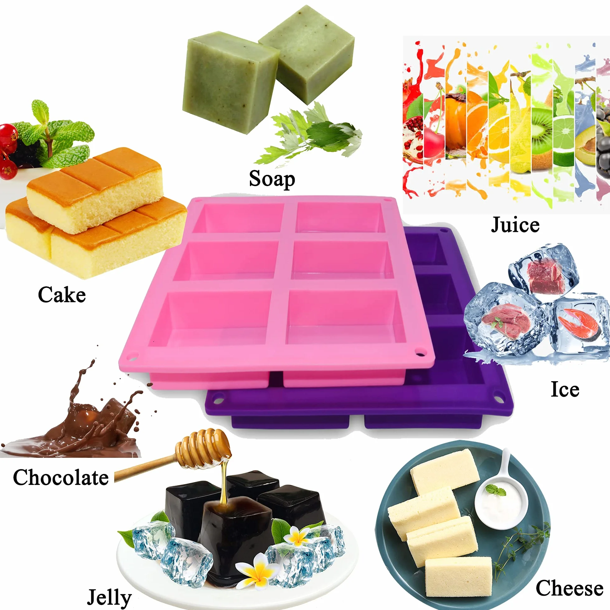 Bangp Stampi rettangolari in silicone, stampi per sapone fatti in casa, torte, pane, stampi da forno, cioccolato, caramelle, cubetti di ghiaccio, portasapone, fai da te