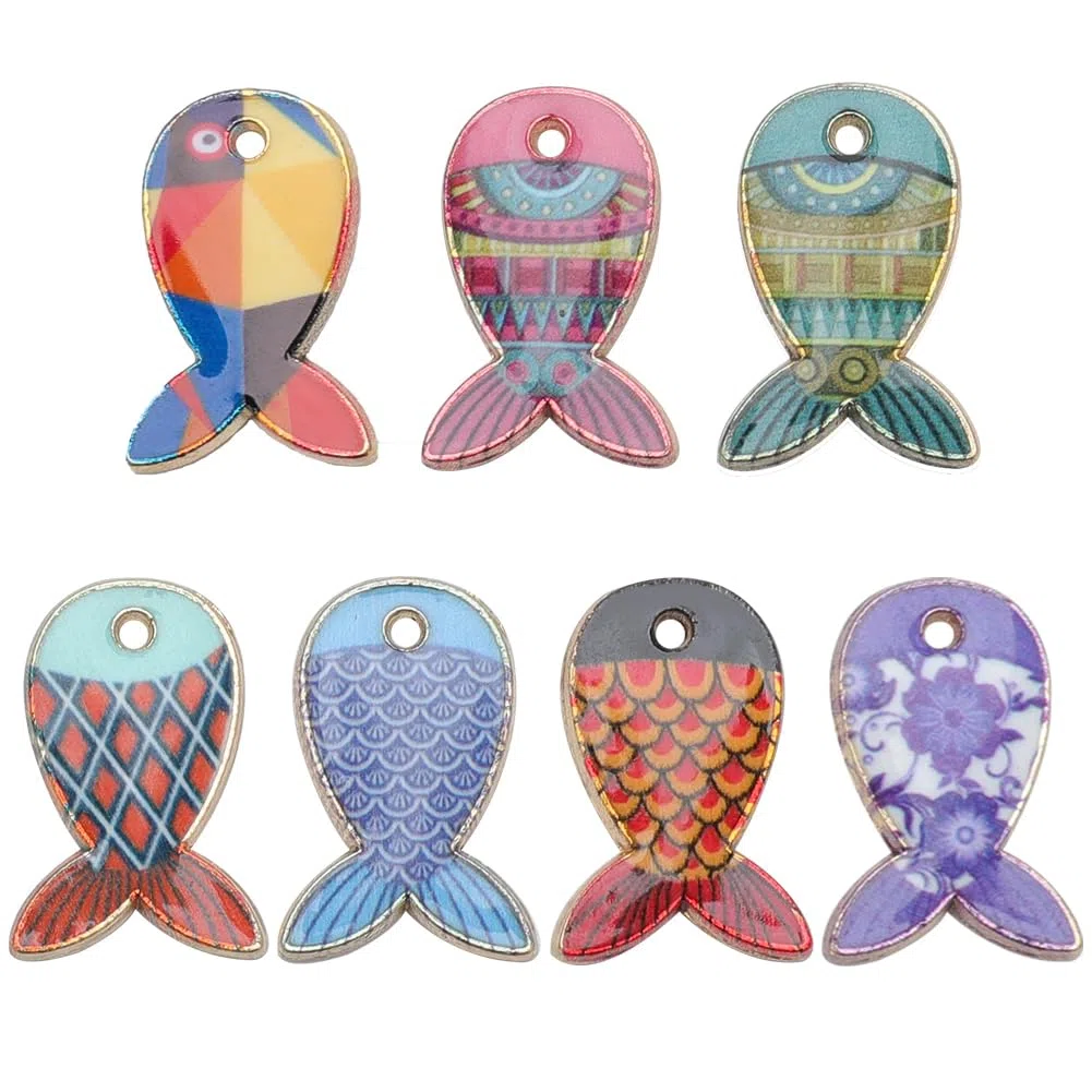 SUNNYCLUE 1 scatola 42 pezzi 7 colori Ciondoli di Pesce Oceano Animale Fascino Lega Oro Smalto Kawaii Estate Pesci di Mare Dipinti Ciondoli per Creazione di Gioielli Ciondoli Collane Bracciali Orecchi