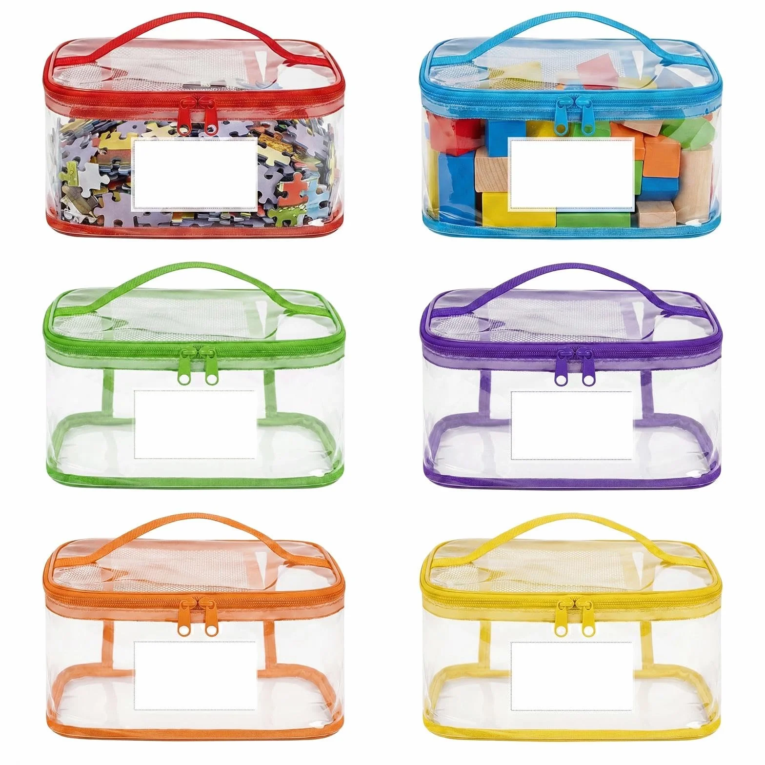6 Pezzi Sacchetti Portaoggetti per Giocattoli, Borse Portaoggetti in PVC per Giocattoli, Borsa Trasparente per Giocattolo in PVC Organizer Sacchetti Giochi con Cerniera (24x17x13cm)