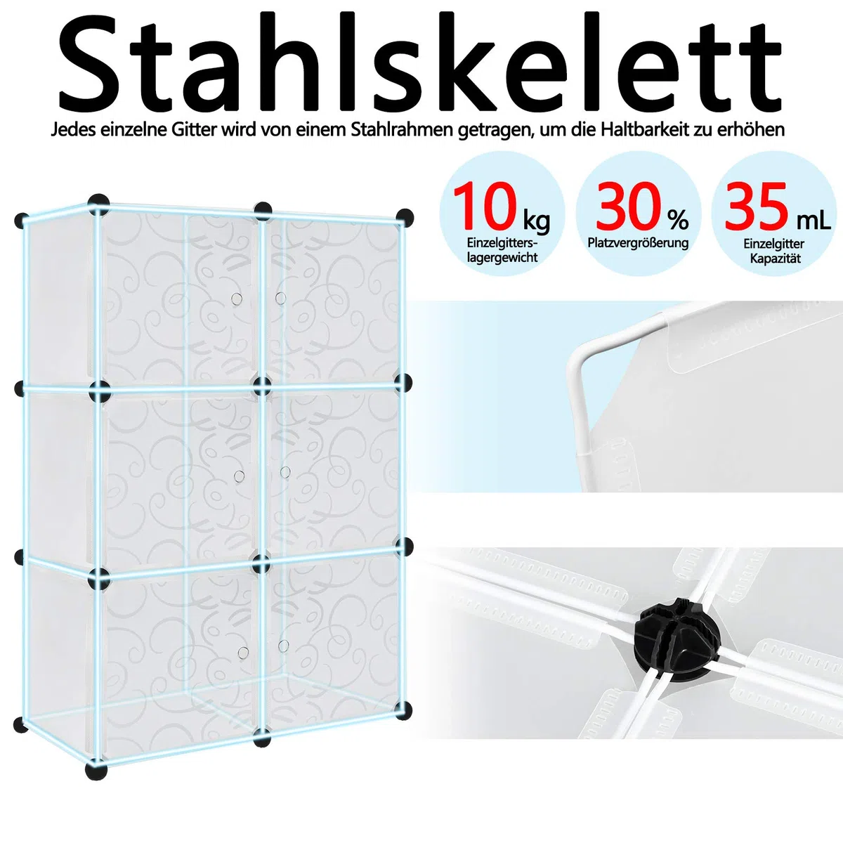 Yuenfong - Armadio organizer fai da te, sistema di scaffalature in plastica per vestiti, scarpe, giocattoli e libri, 6 scatole, colore bianco