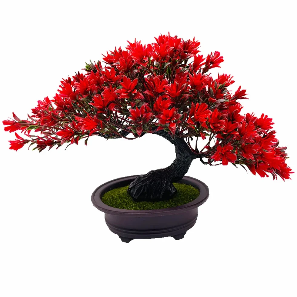 Artificiali Pianta Bonsaï Rosso Cina - Albero Bonsai Artificiale - Pianta in vaso Finto Plastica Artificiale Bonsai, Casa Decorazione Interno Ufficio Balcone Giardino Zen Orientale Ornamenti