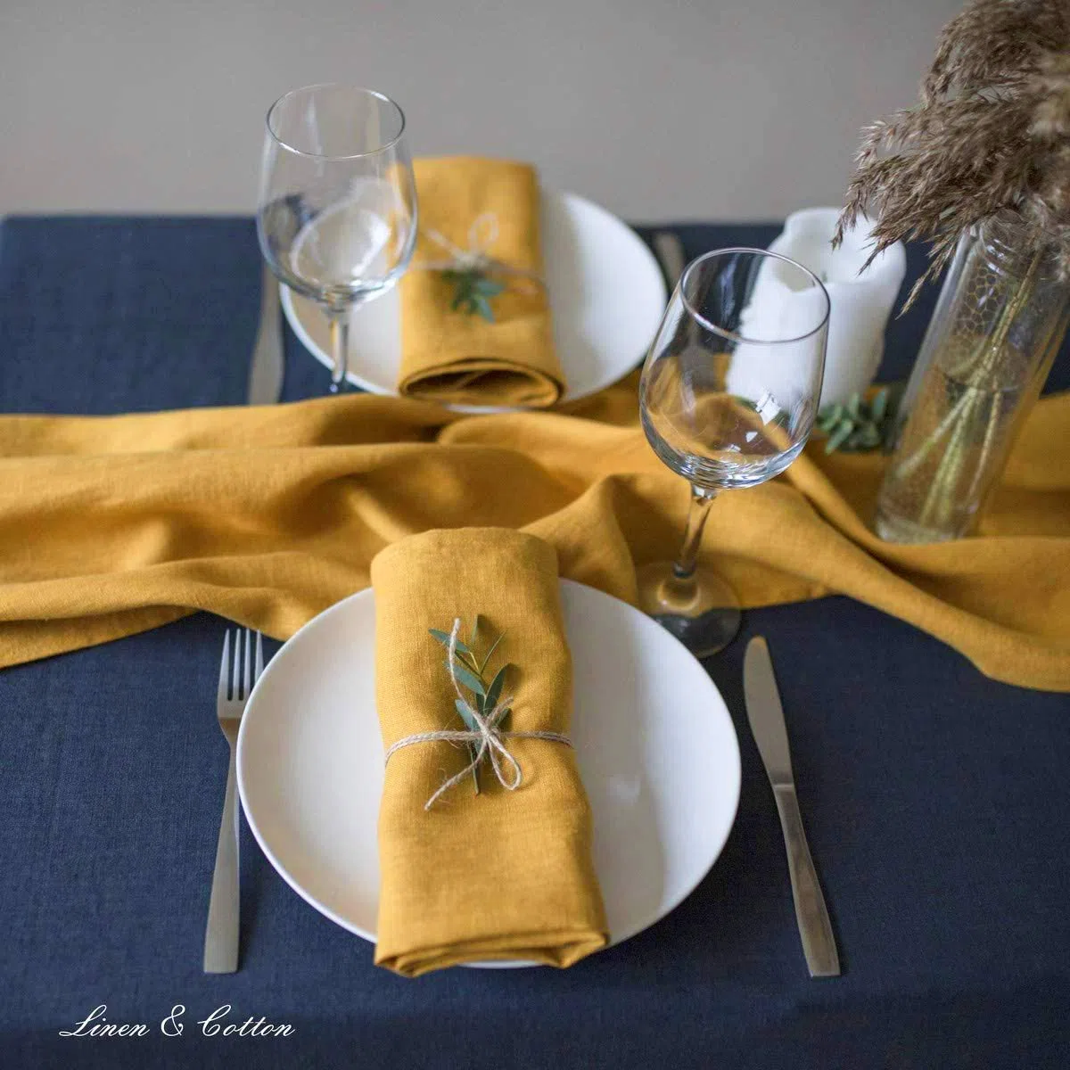 Linen & Cotton Tovaglioli di Stoffa Colorati Hygge Set di 4-100% Lino, Giallo Senape (32 x 32 cm) Tovaglioli da Tavola per Cucina Tavolo da Pranzo Tovaglioli Natalizi per Feste Ristorante Tessuto