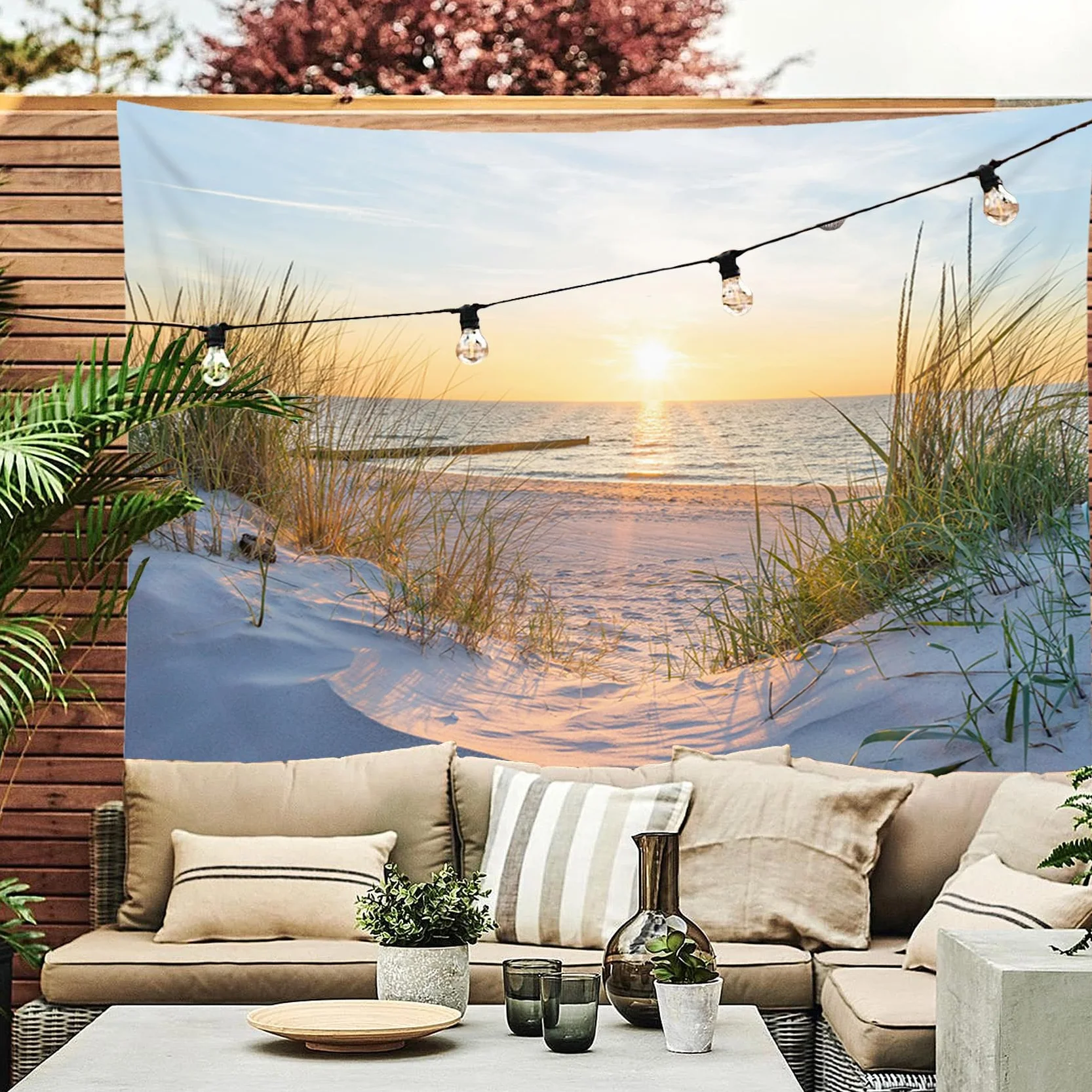 LB Arazzo Natura Arazzo da Parete Tramonto sul mare Telo da Parete Paesaggio estivo Arte Muraria per Soggiorno Camera da Letto Dormitorio Decorazione,200x150cm