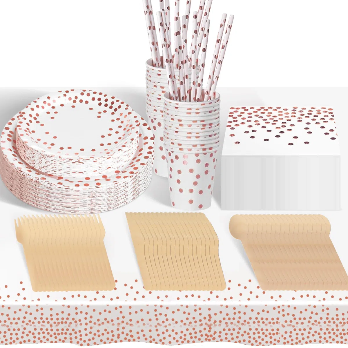 hailstones White Rose Gold Partygeschirr Kindergeburtstag 226 Stück Pappteller Mädchen Party Geschirr Set Geburtstagdeko mit Pappbecher, Pappteller, Tischdecke, Servietten und mehr 25 Gäste