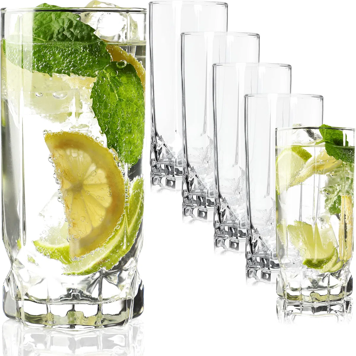 KADAX Bicchieri Trasparenti da Cocktail in Vetro, Bicchieri Highball con Profilo Alto per Long Drink, Mojito e Acqua, Tumbler Moderni (Set di 6, 325 ml)