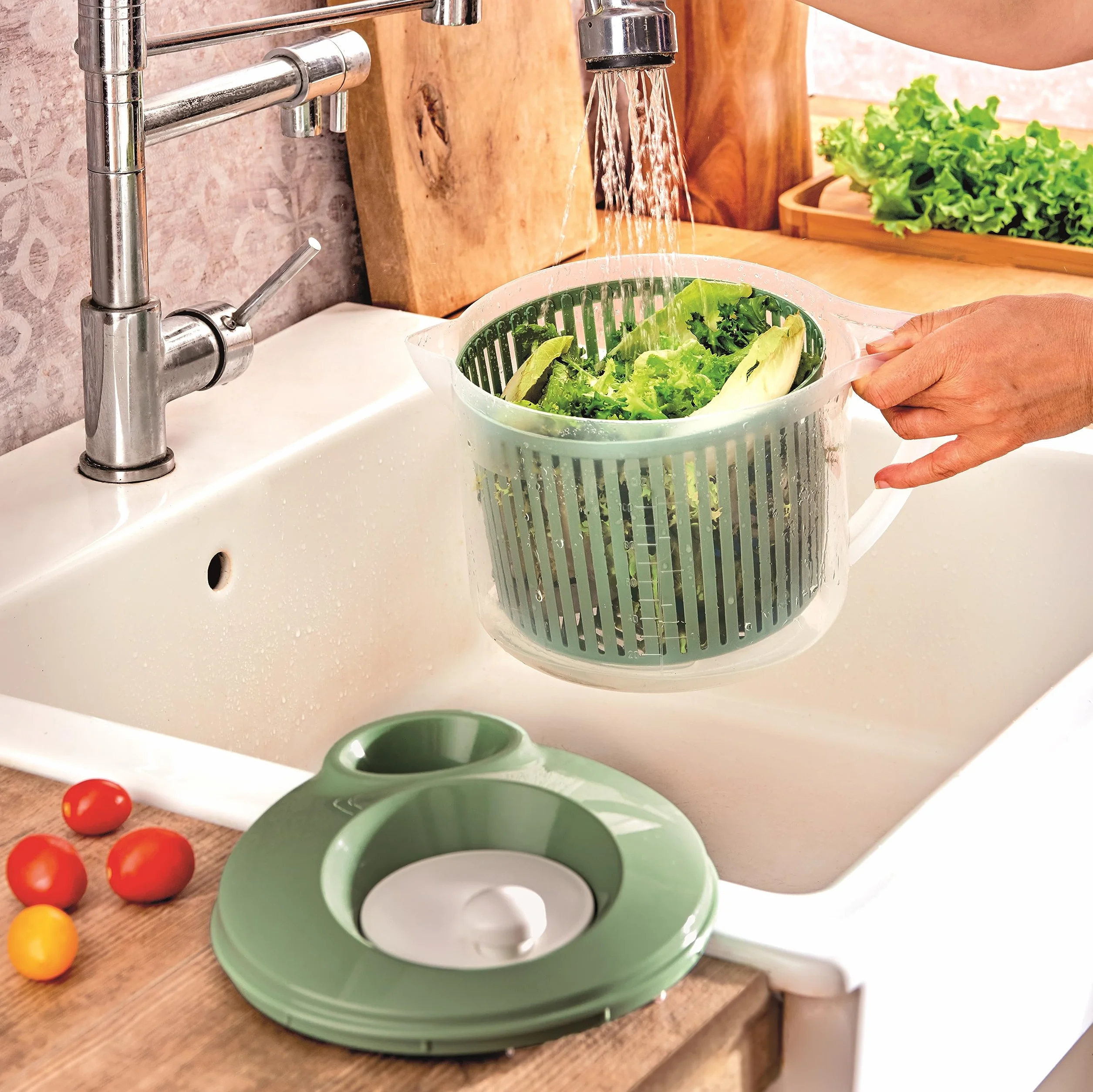 Snips 90068 Lava & Asciuga Centrifuga per Insalata con Scolo dell'Acqua dal Coperchio |3 LT | 19,5 x 26,5 x 19 cm | Colore Verde|Made in Italy | Bpa Free, Plastica