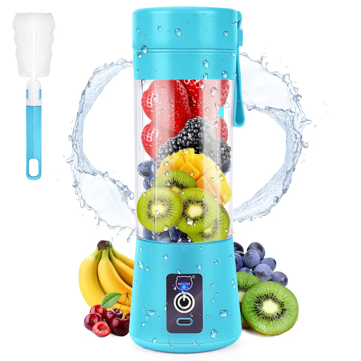 Frullatore portatile per frullati, mini frullatore per succhi con sei lame in 3D, USB ricaricabile Juicer Cup per casa/ufficio/esterno (Blu)