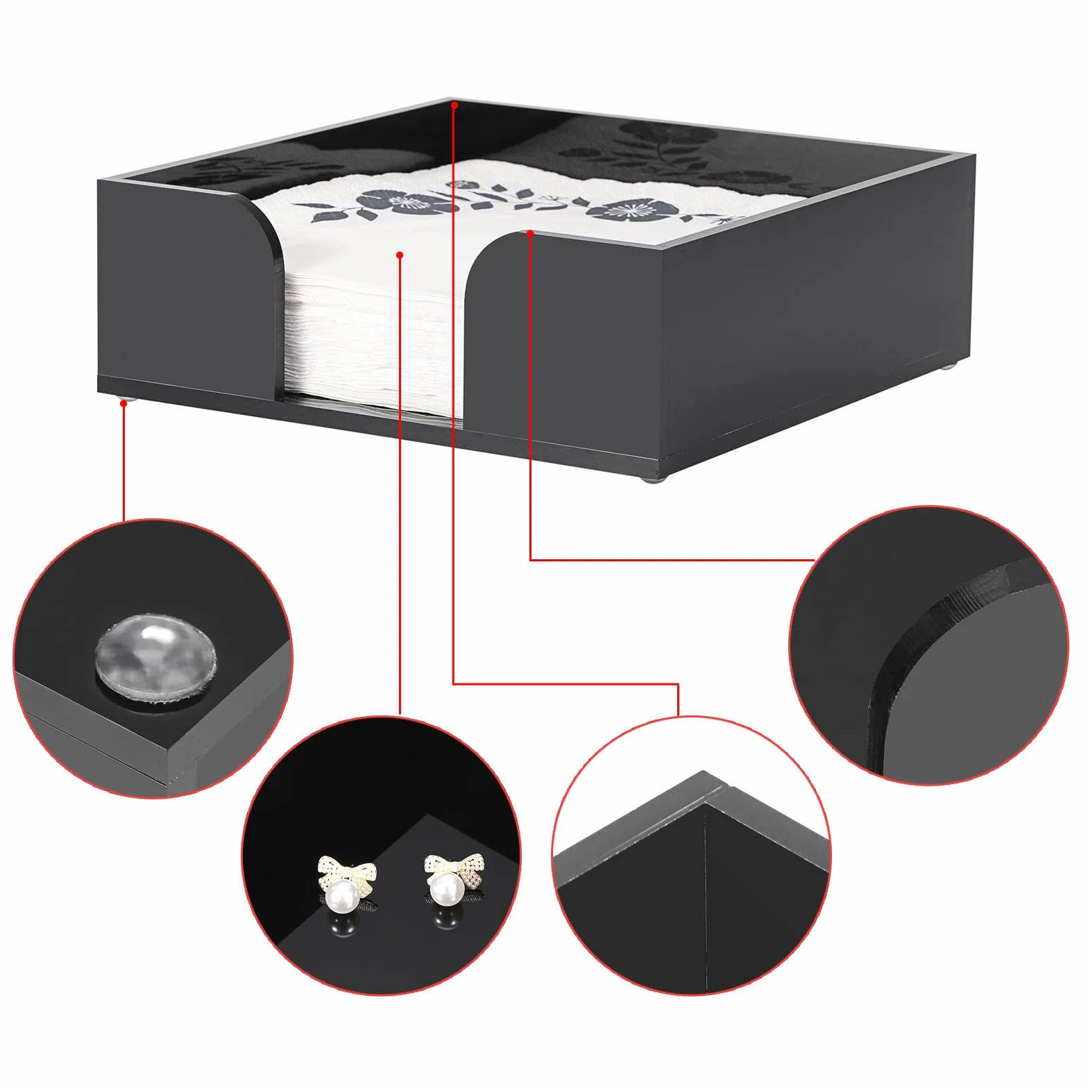 BTSKY Portatovaglioli Quadrato in Acrilico Nero – Tovaglioli per Cena, Porta Asciugamani per Ospiti, Portafazzoletti per Tavolo da Pranzo, Cucina, Hotel, Ricevimenti e Feste, Supporto per