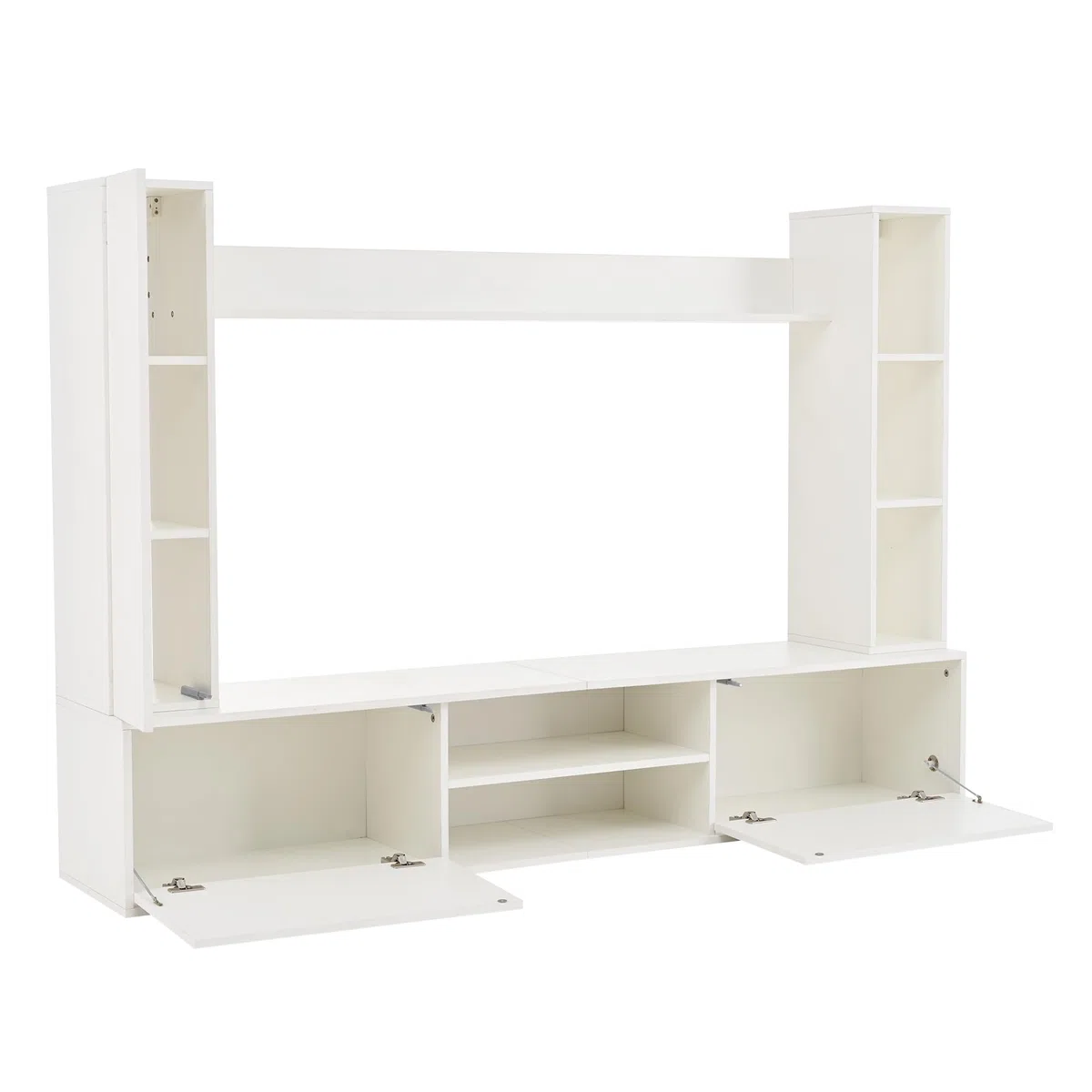 MURUL Set da parete per TV, 4 pezzi, 180 x 35 x 33,5 cm, bianco, con vetrine e supporto flessibile, per TV fino a 80 pollici