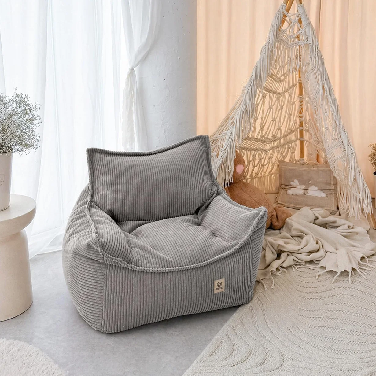 MISIOO Poltrona per bambini Roya Cord – Poltrona per cameretta dei bambini, morbida poltrona da pavimento per bambini, in velluto a coste di alta qualità, Oeko-TEX, 80 x 73 x 58 cm