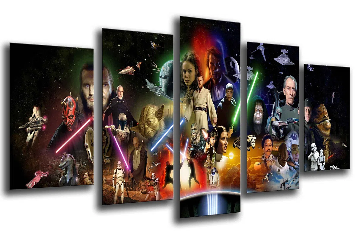 Stampe artistiche multiple su legno, con cornice, da appendere alla parete (dimensioni totali: 165 x 62 cm, Star Wars, Darth Vader, incorniciate e pronto da appendere – Rif. 26021