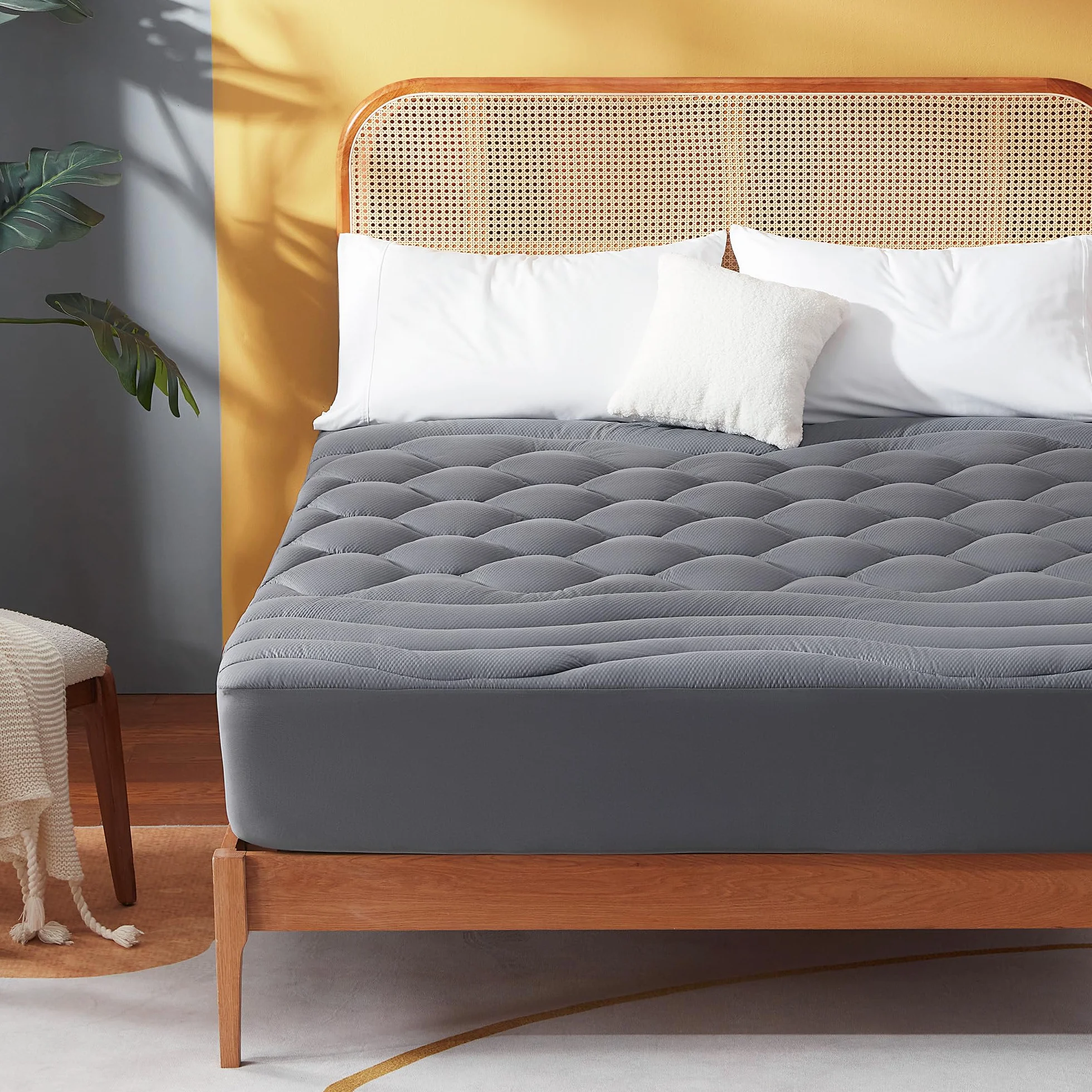 Sonive Coprimaterasso da 90 x 200 cm, protezione per materassi trapuntata, con angoli profondi da 38 cm, traspirante, copriletto, di colore grigio