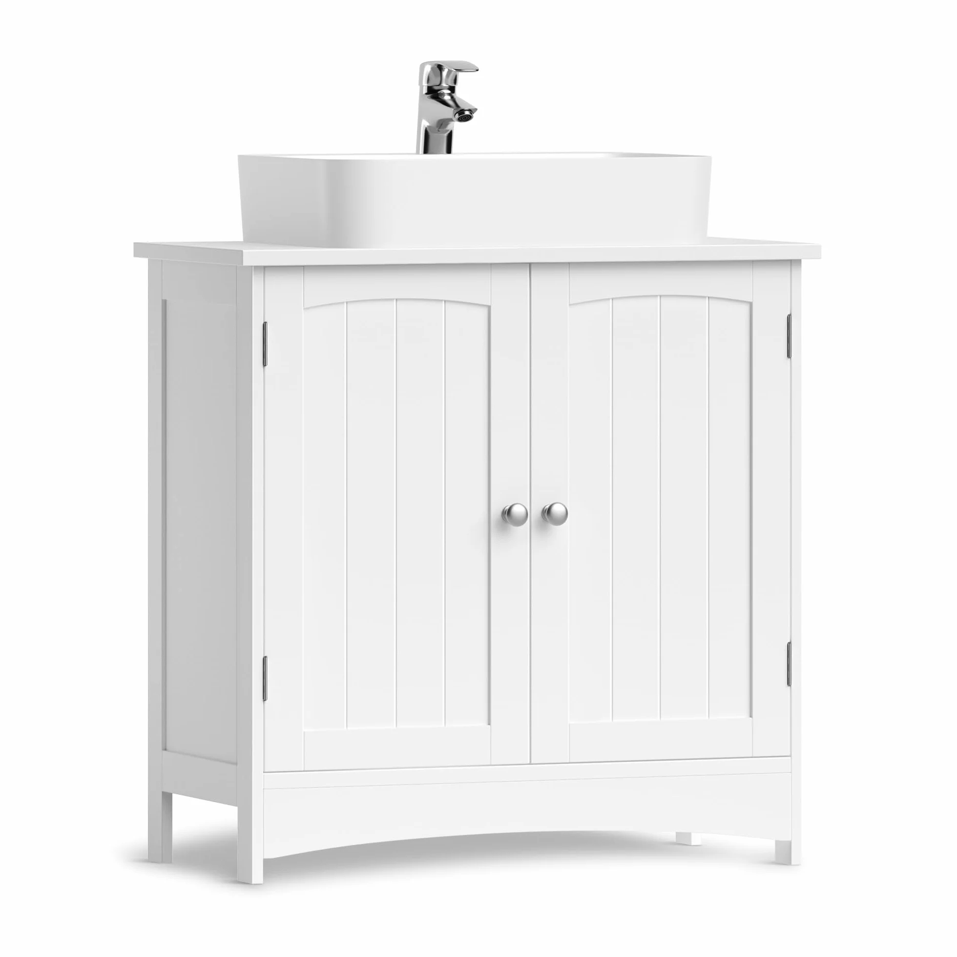 VASAGLE Mobiletto Sottolavandino Armadietto Sottolavabo Scaffale per Il Bagno con 2 Ante 2 Scompartimenti Ripiani Regolabili a Prova di umidità 60 x 30 x 60 cm Bianco BBC01WT