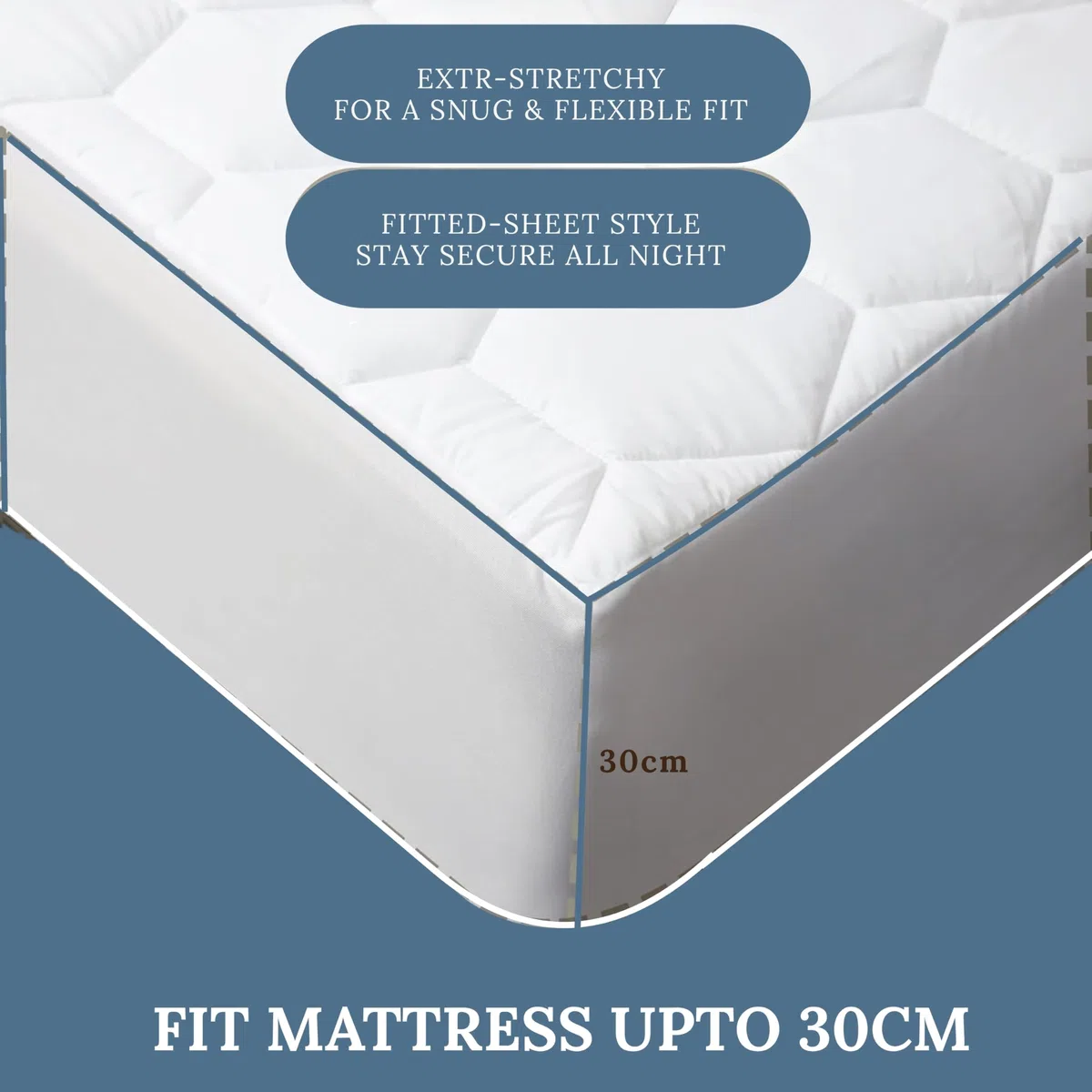 Coprimaterasso trapuntato super king size, imbottitura in microfibra da 110 g/m², ipoallergenico, con angoli profondi, traspirante, si estende fino a 30 cm (super king – 180 x 200 cm)