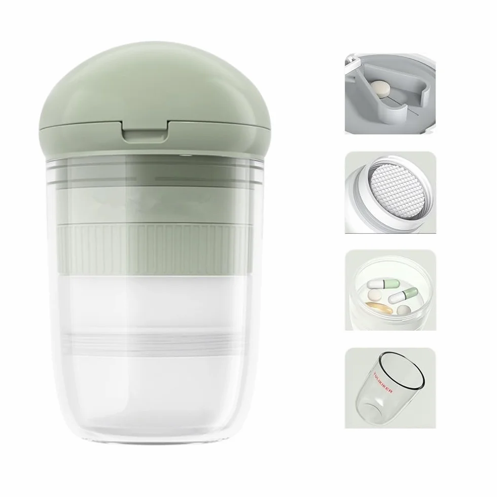 Multifunzione 4 in 1 Taglia Pillole, Frantuma Pollole Porta Pillole, piccolo contenitore di pillole da viaggio per Travel Pill Organizer Daily Tablet Grinder per pillole (verde)
