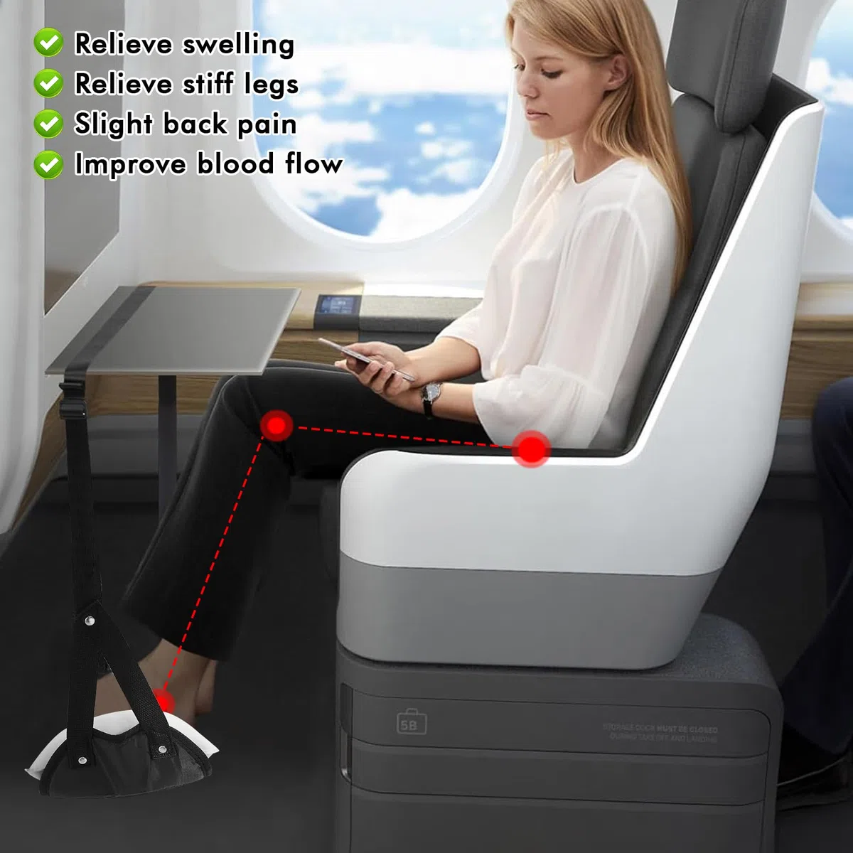 Poggiapiedi Aeroplano, Poggiapiedi per aeroplano, amaca per piedi con cuscino gonfiabile, amaca da viaggio portatile, relax e comfort per voli lunghi