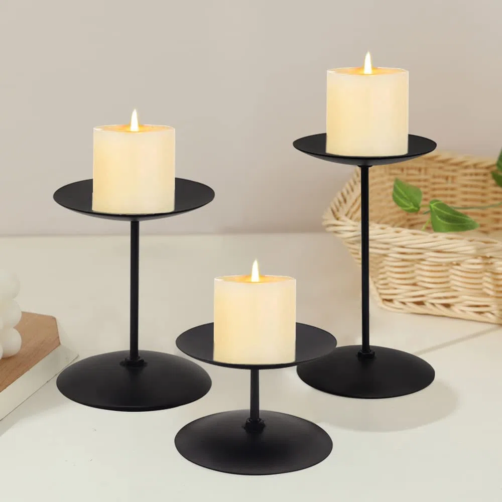 porta candele, 3 candelieri vassoio in metallo nero portacandele candela a stelo portacandele dellavvento per la decorazione della tavola Matrimonio Halloween Decorazione natalizia