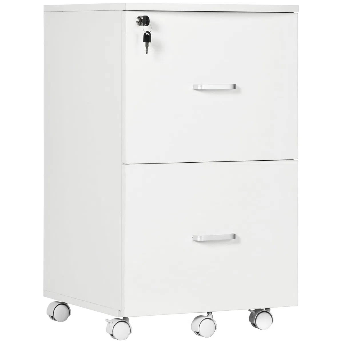 Vinsetto Armadietto da Ufficio e Studio con 2 Cassetti Bloccabili, 5 Ruote e Piano d'Appoggio, Schedario in MDF e Truciolato, 43x45x72cm, Bianco