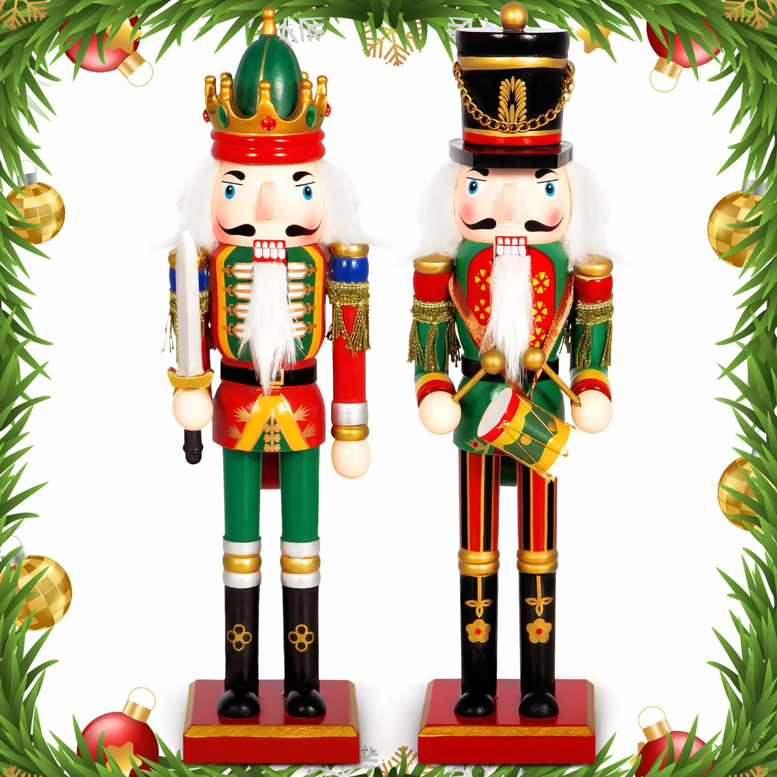 Purpledi 2 Pezzi Schiaccianoci di Natale, 30cm Schiaccianoci Natalizi Soldatino Tradizionale in Legno Fatto a Mano, Soldatini di Legno Decorazioni, Soldatini Decorazioni Ideali per Albero di Natale