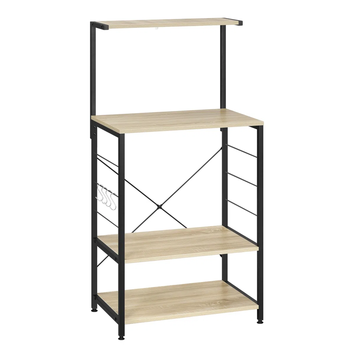 WOLTU Scaffale per Cucina in Acciaio Legno 4 Ripiani Carrello per Microonde Scaffalature Organizzatore 60x40x123 cm
