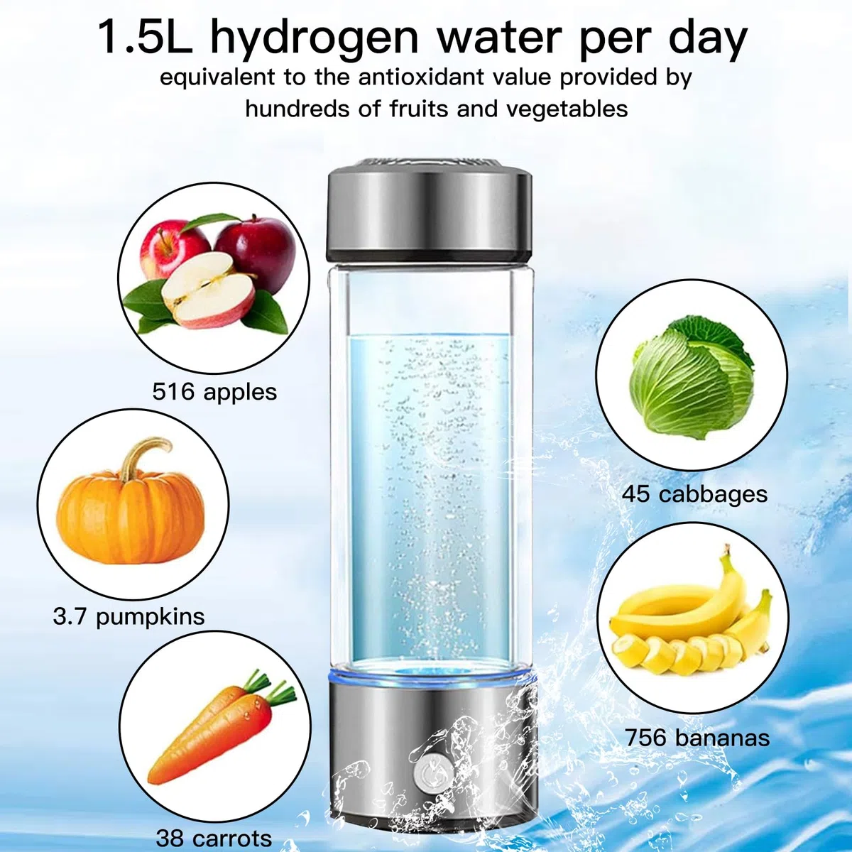 Bottiglia d'acqua idrogeno, generatore di acqua idrogeno, macchina portatile ionizzatrice per acqua, per casa, ufficio, viaggio