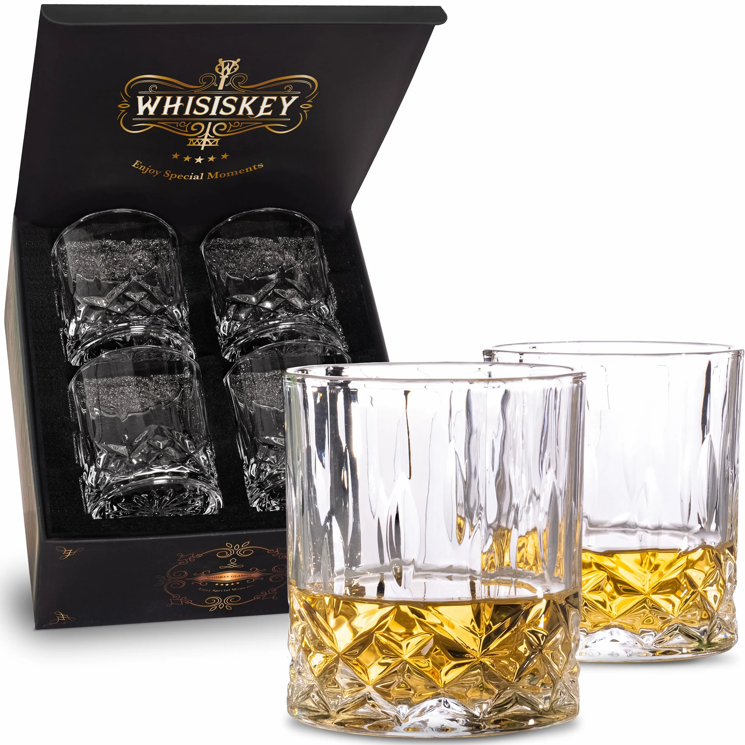 Whisiskey - Set di bicchieri da whisky - 4 bicchieri da whisky x 310ml - Regalo uomo - Casa - Occasione speciale