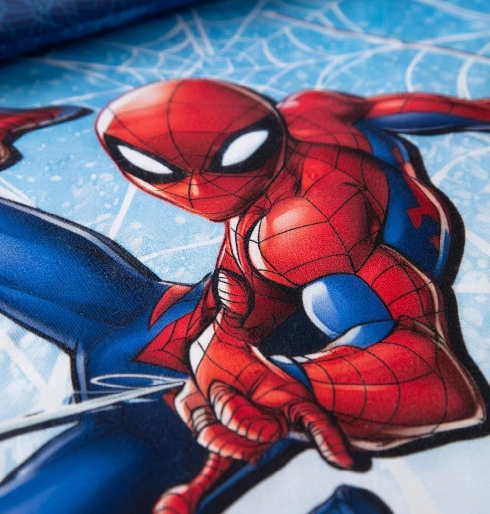 Spider-Man Completo Letto Bambino 140x200 cm - Sacco Copripiumino e Federa 70x90 cm - 100% Cotone Premium - Certificato Oeko-Tex - Design Marvel Uomo Ragno Blu e Rosso