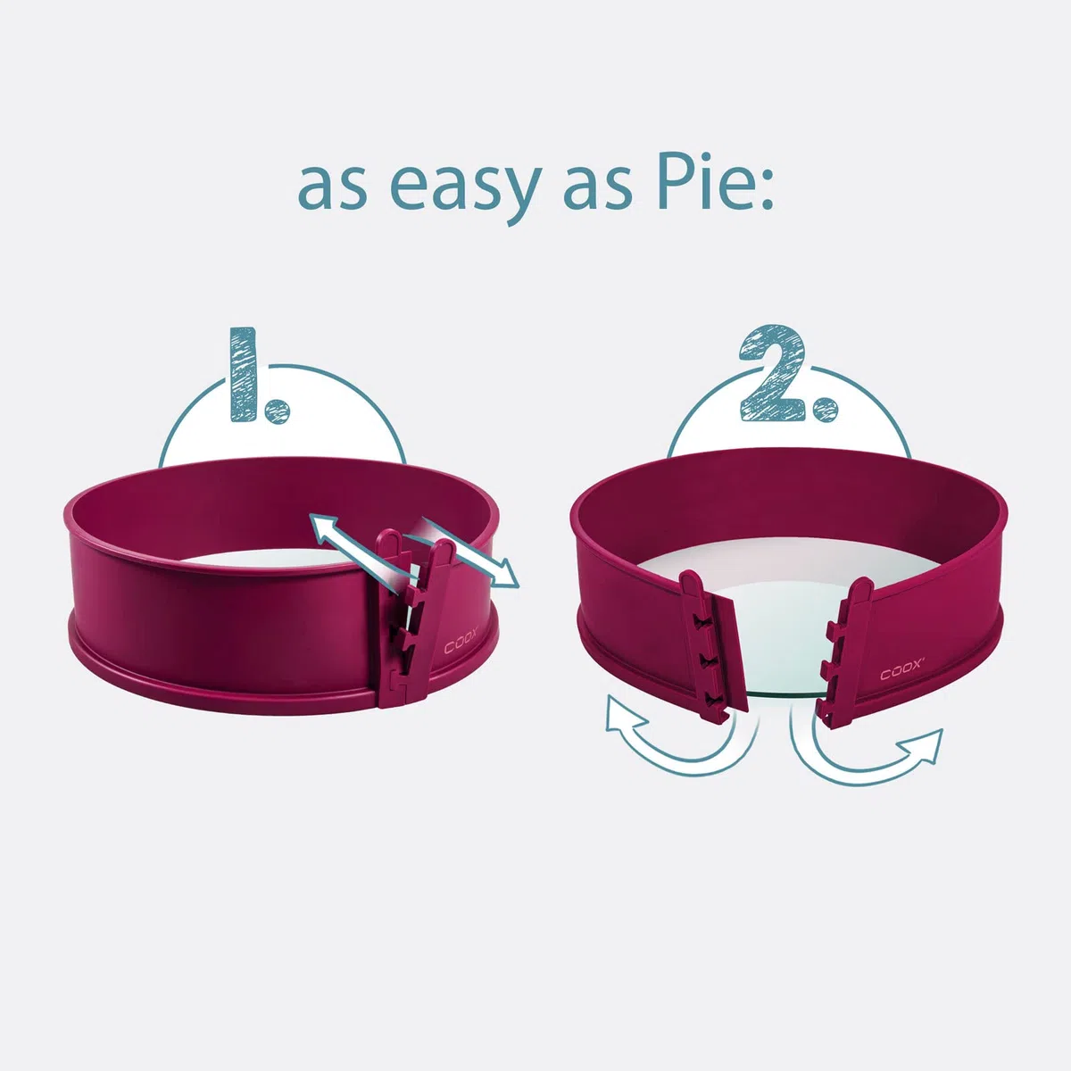 coox Teglia apribile con fondo in vetro Ø 26 cm in rosso scuro, cuocere e tagliare direttamente sulla lastra di vetro, non è necessario spostare