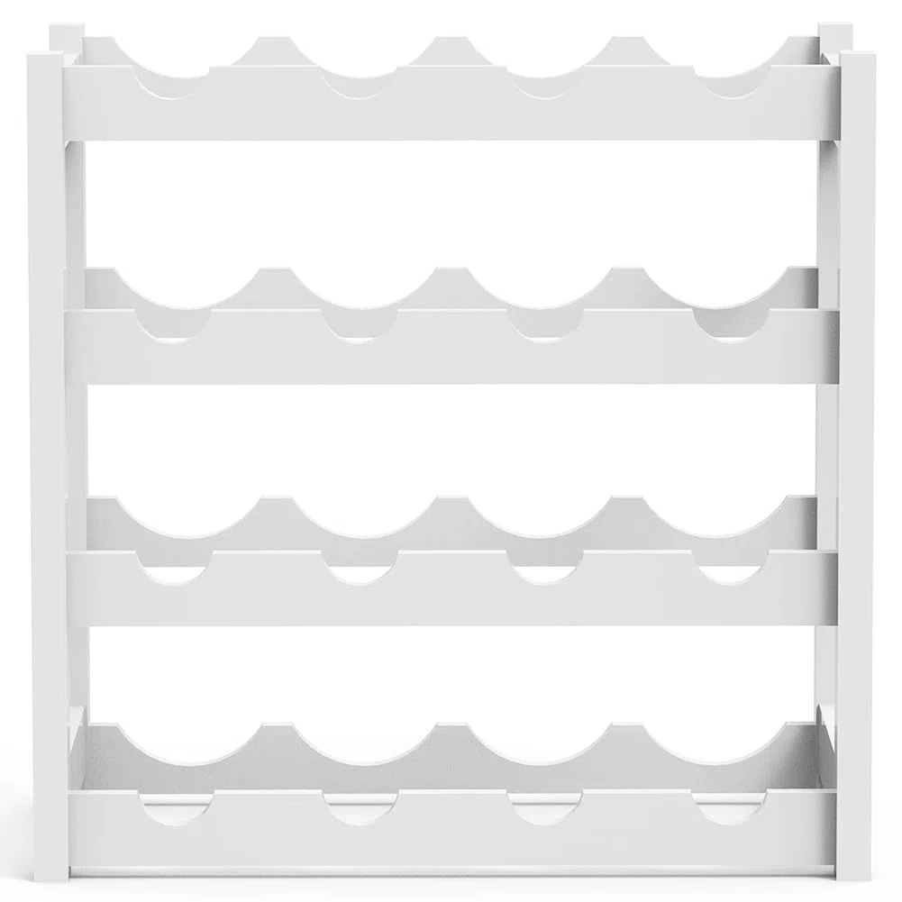 BAKAJI Cantinetta Portavino in Legno Bambù con 16 Scomparti per Vino Champagne, Portabottiglie da Terra, Cantina per Angolo Bar, Salotto, Cucina, Bistrot, Ristorante, 43.5 x 25 x 43 cm (Bianco)