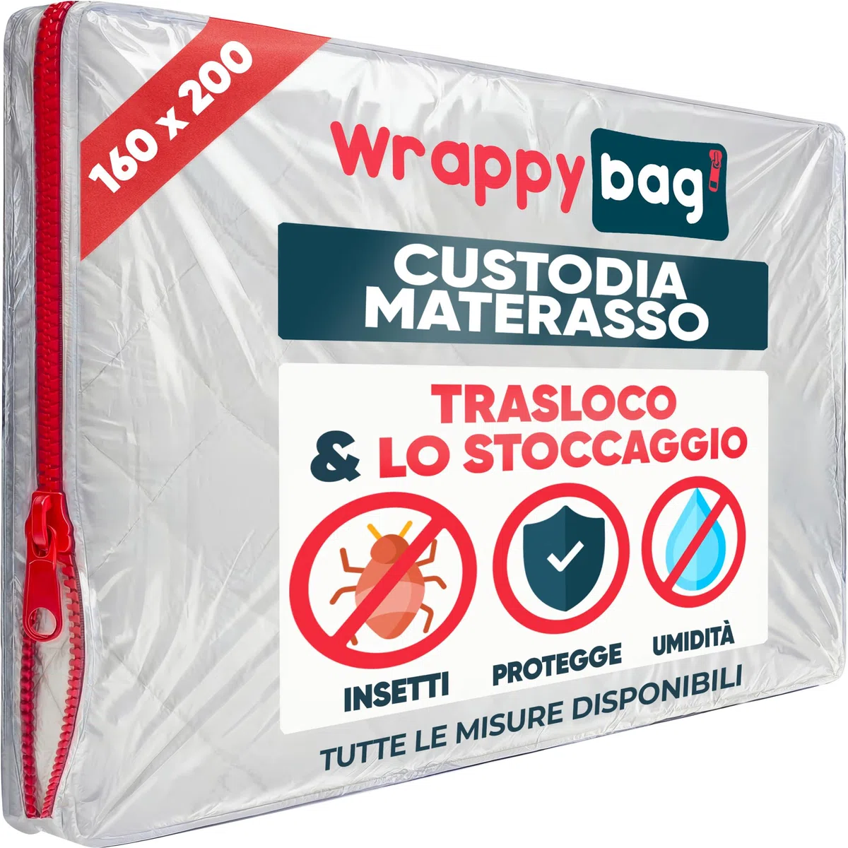 WRAPPYBAG – Custodia in Plastica per Materassi - 5 Misure Disponibili - Sacca Protettiva Impermeabile e Resistente agli Strappi - Per Traslochi, Conservazione e Trasporto - 160x200